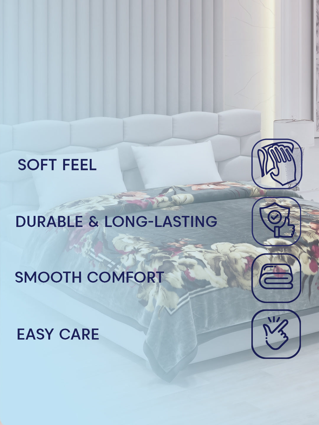 Floral Print Double Bed 2 Ply 1050 GSM Blanket for Winter (Emilia), Weight 5.5 kg