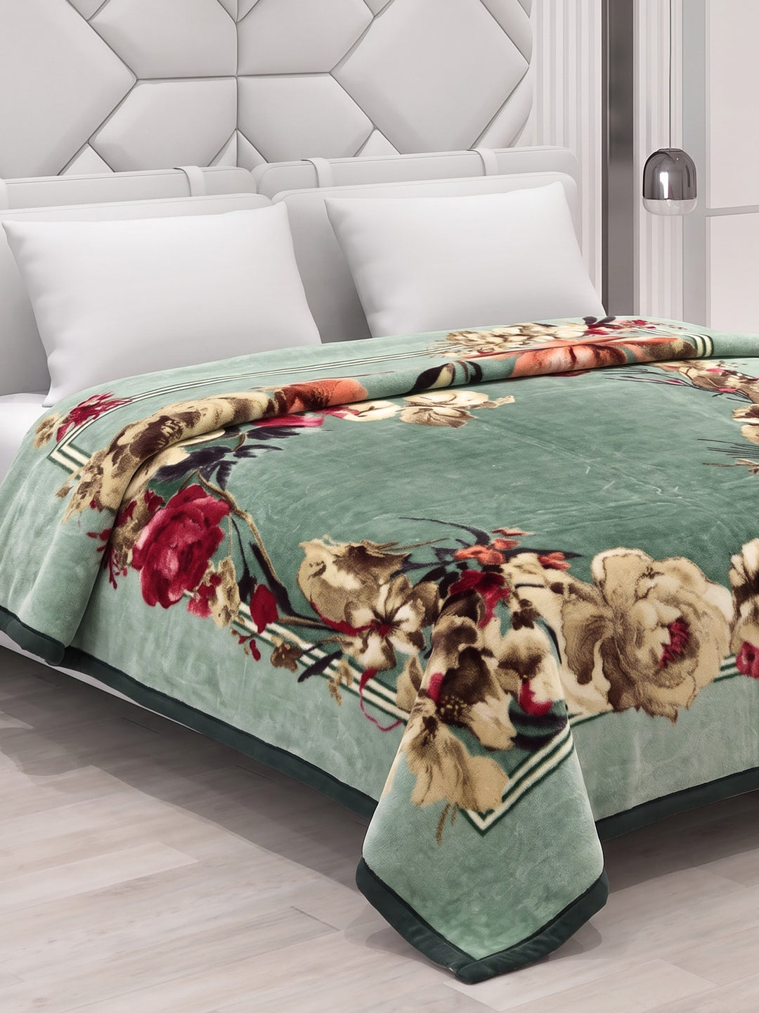 Floral Print Double Bed 2 Ply 1050 GSM Blanket for Winter (Emilia), Weight 5.5 kg