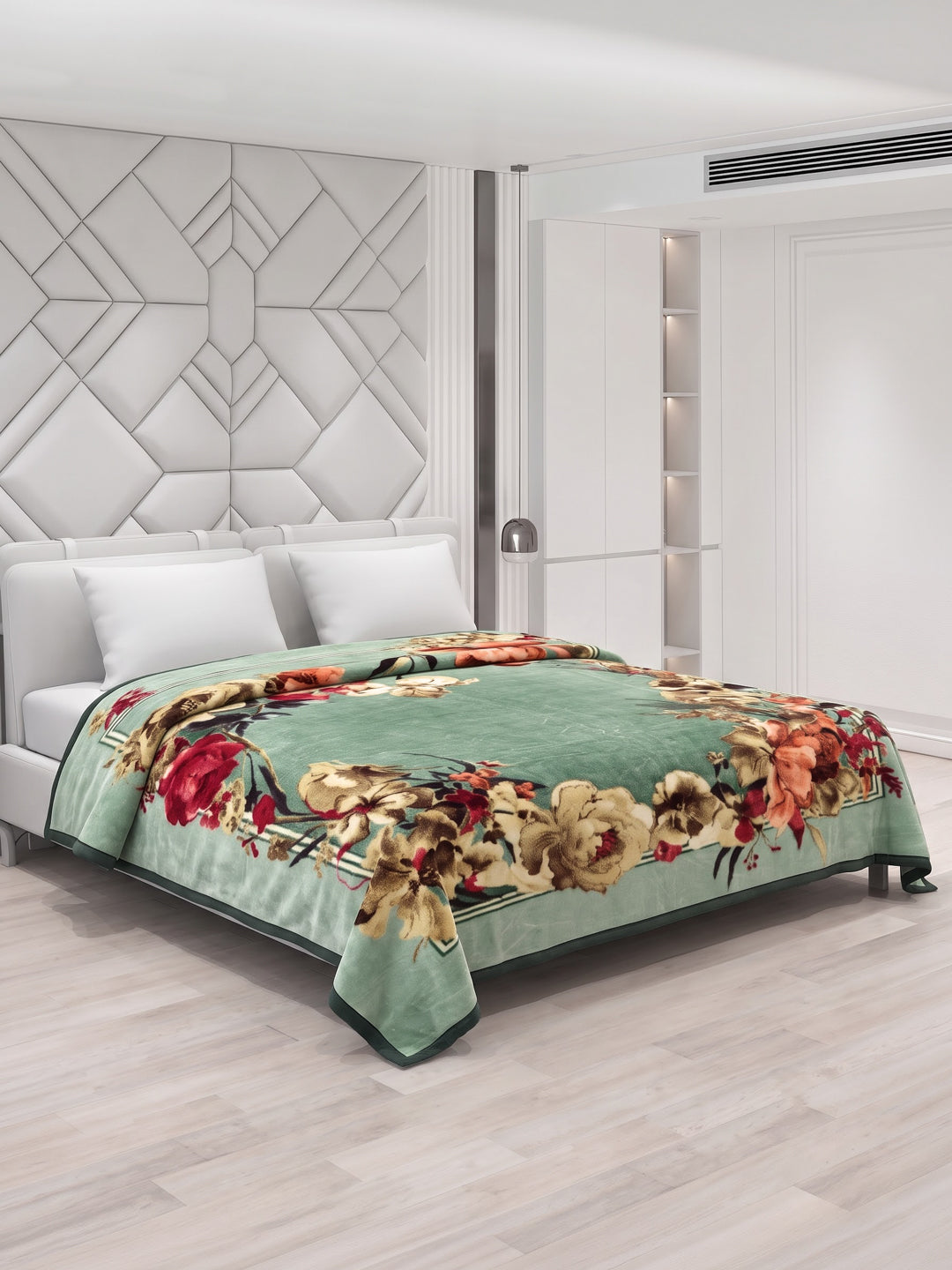 Floral Print Double Bed 2 Ply 1050 GSM Blanket for Winter (Emilia), Weight 5.5 kg