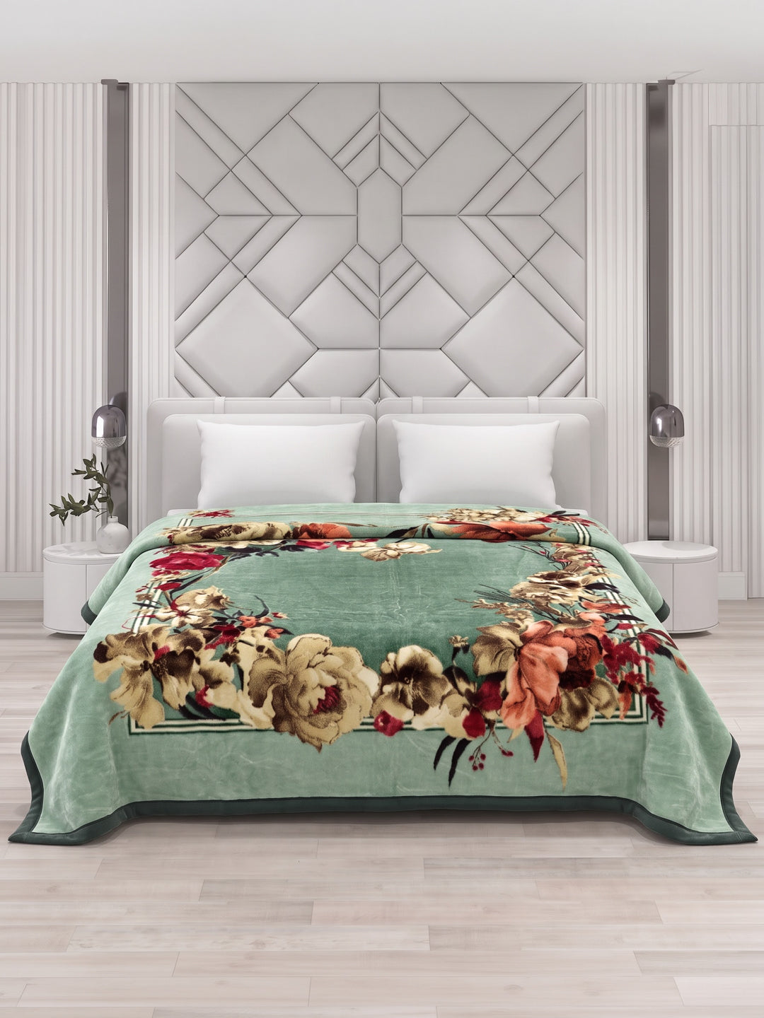 Floral Print Double Bed 2 Ply 1050 GSM Blanket for Winter (Emilia), Weight 5.5 kg