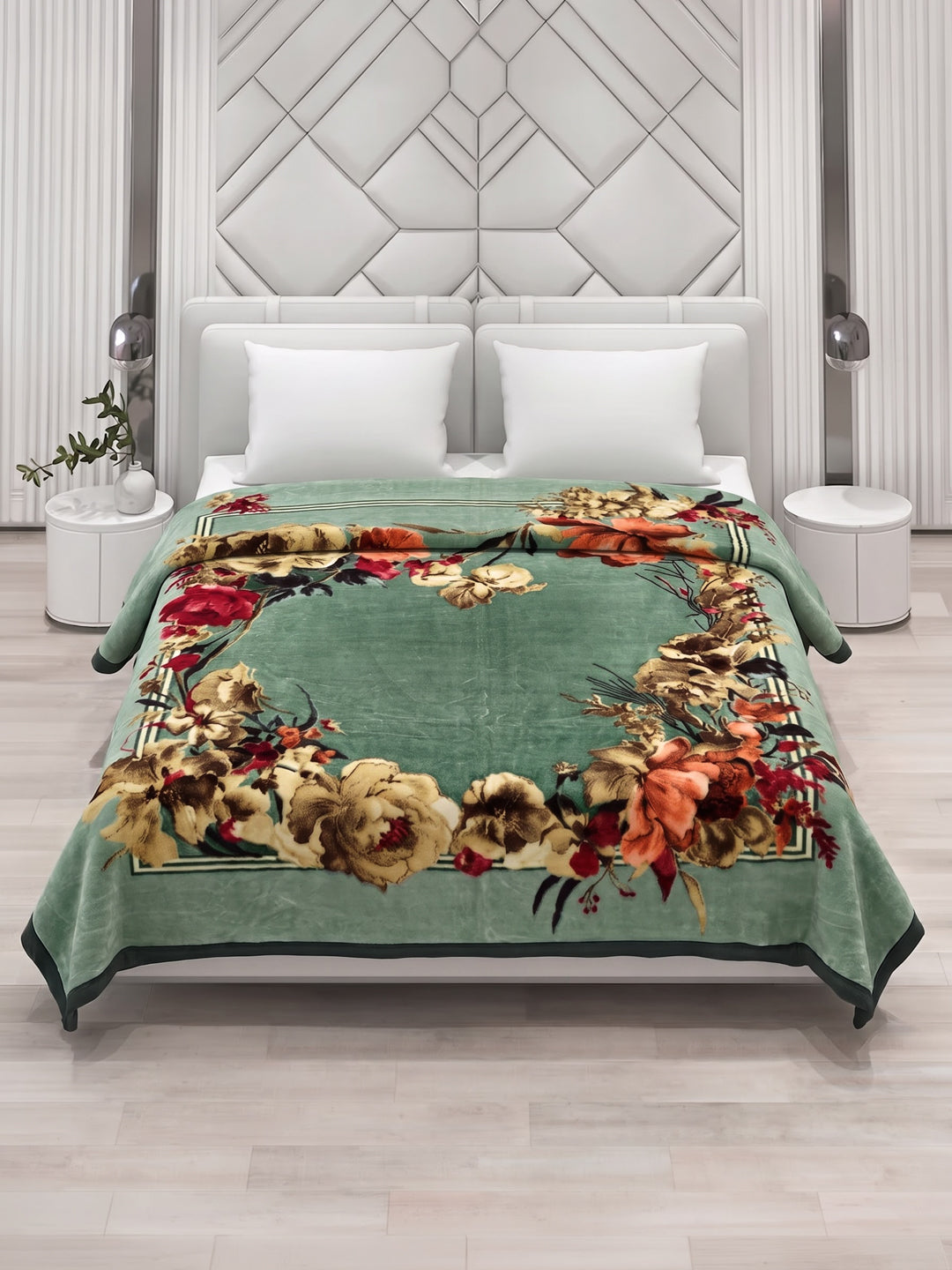 Floral Print Double Bed 2 Ply 1050 GSM Blanket for Winter (Emilia), Weight 5.5 kg