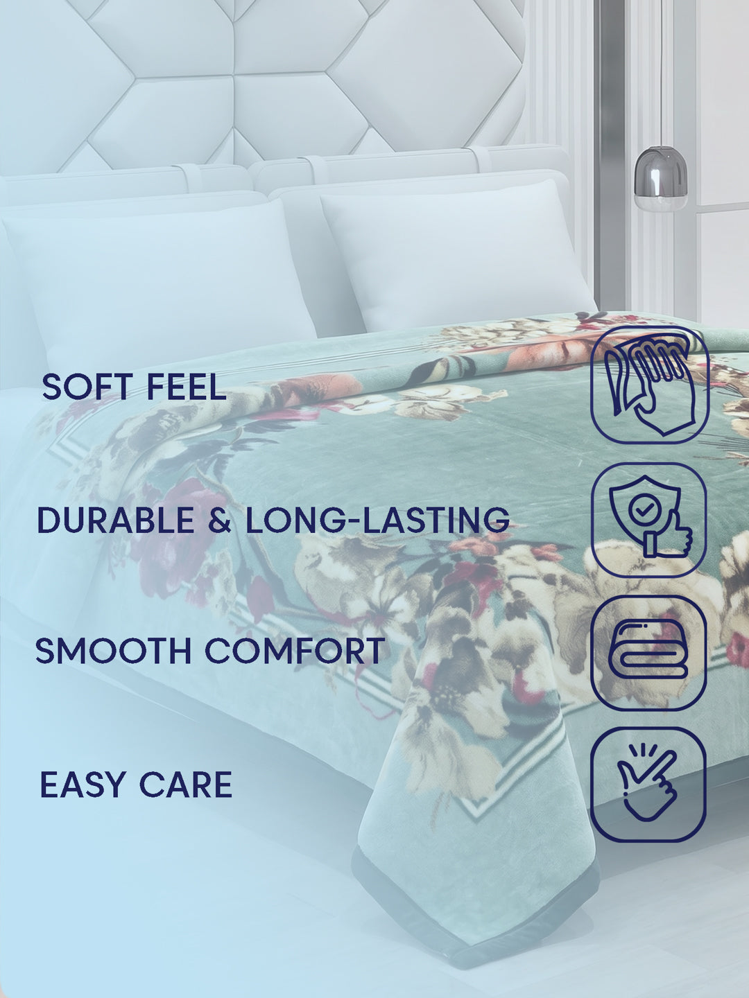 Floral Print Double Bed 2 Ply 1050 GSM Blanket for Winter (Emilia), Weight 5.5 kg