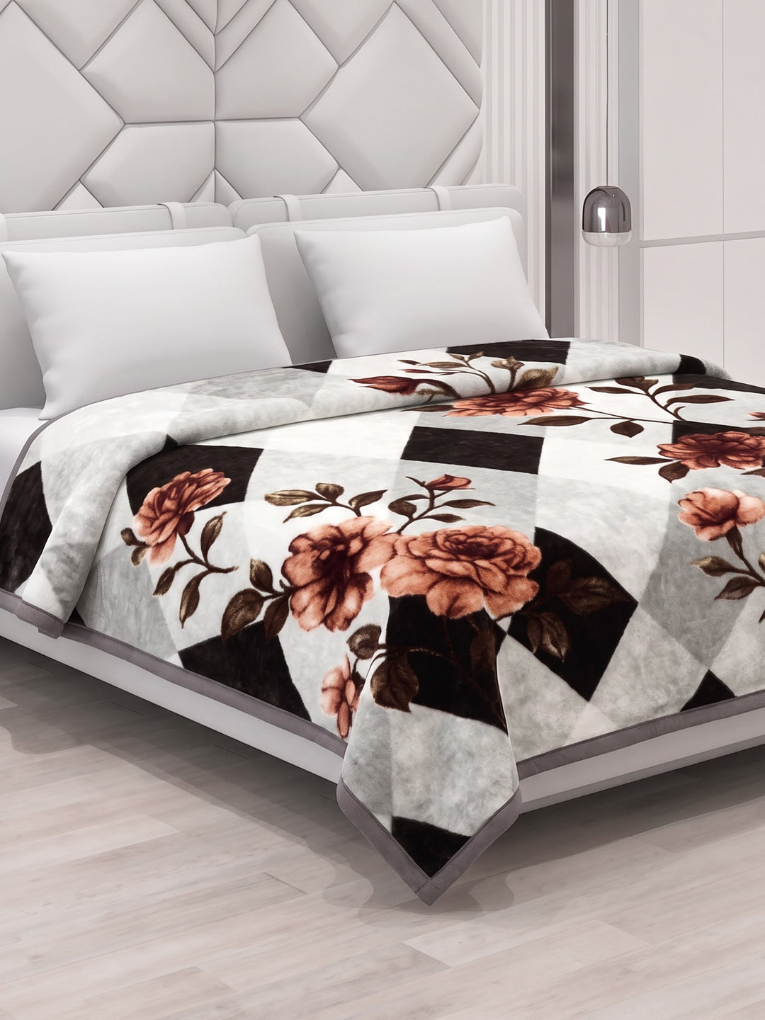 Floral Print Double Bed 2 Ply 1050 GSM Blanket for Winter (Emilia), Weight 5.5 kg