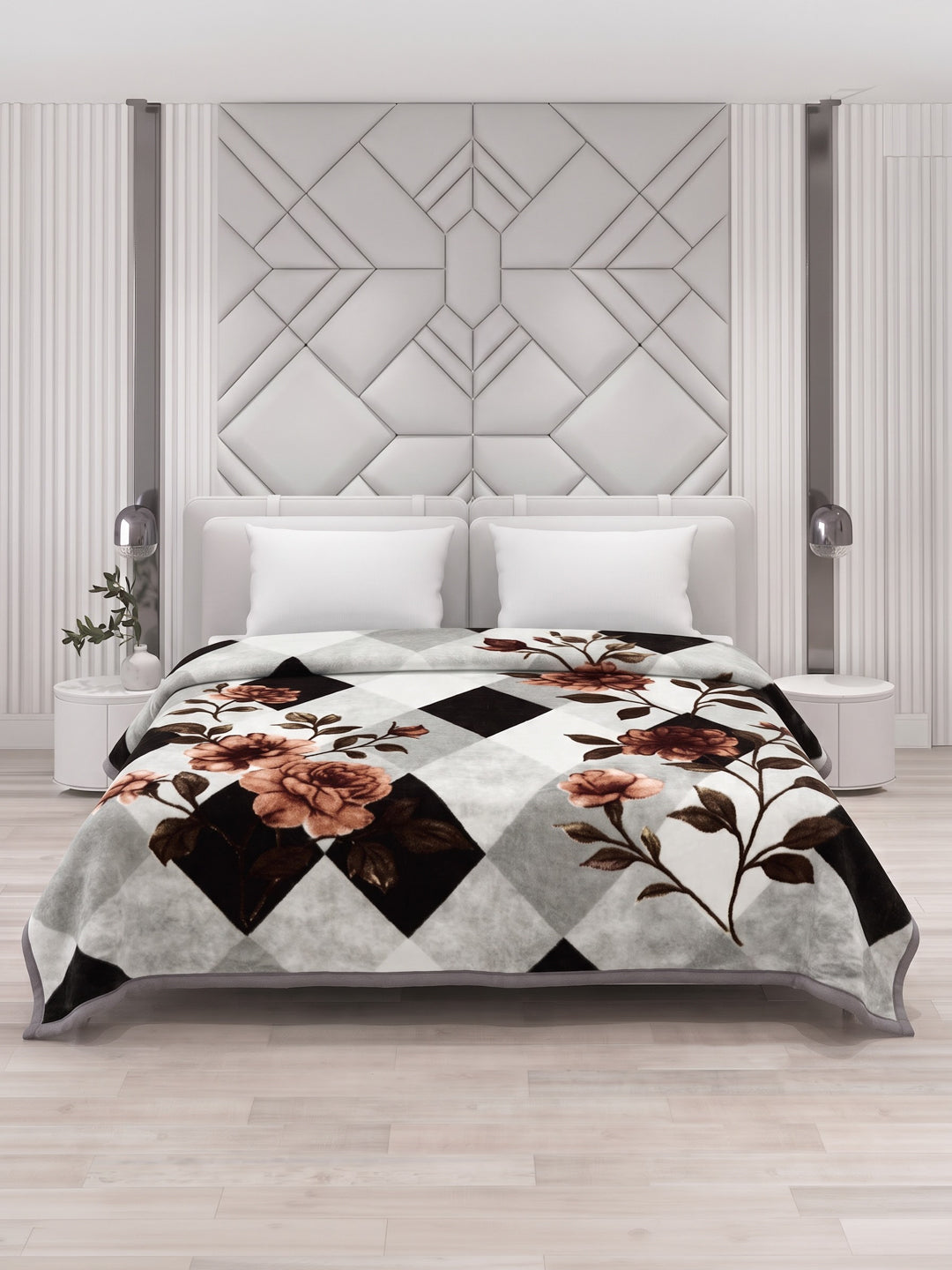 Floral Print Double Bed 2 Ply 1050 GSM Blanket for Winter (Emilia), Weight 5.5 kg