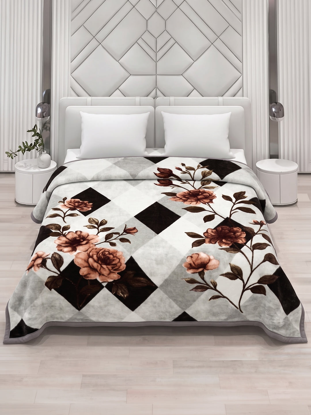 Floral Print Double Bed 2 Ply 1050 GSM Blanket for Winter (Emilia), Weight 5.5 kg
