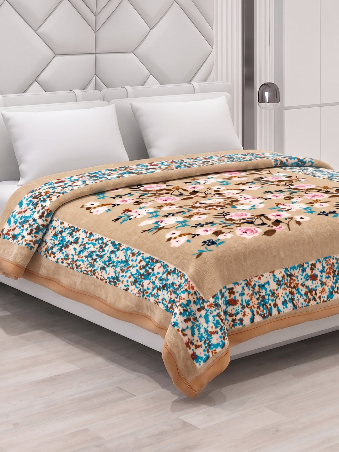 Floral Print Double Bed 2 Ply 1050 GSM Blanket for Winter (Emilia), Weight 5.5 kg