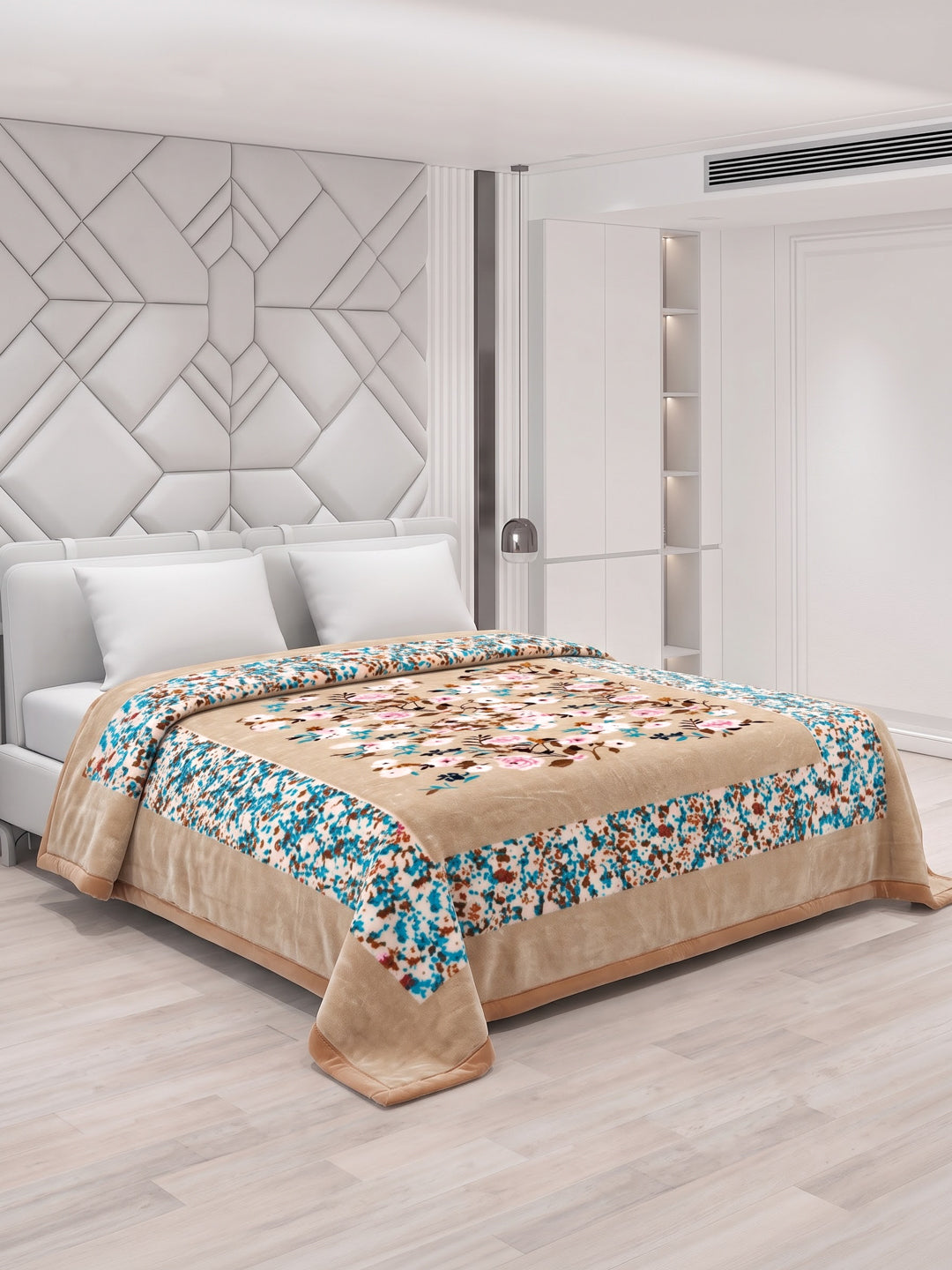 Floral Print Double Bed 2 Ply 1050 GSM Blanket for Winter (Emilia), Weight 5.5 kg