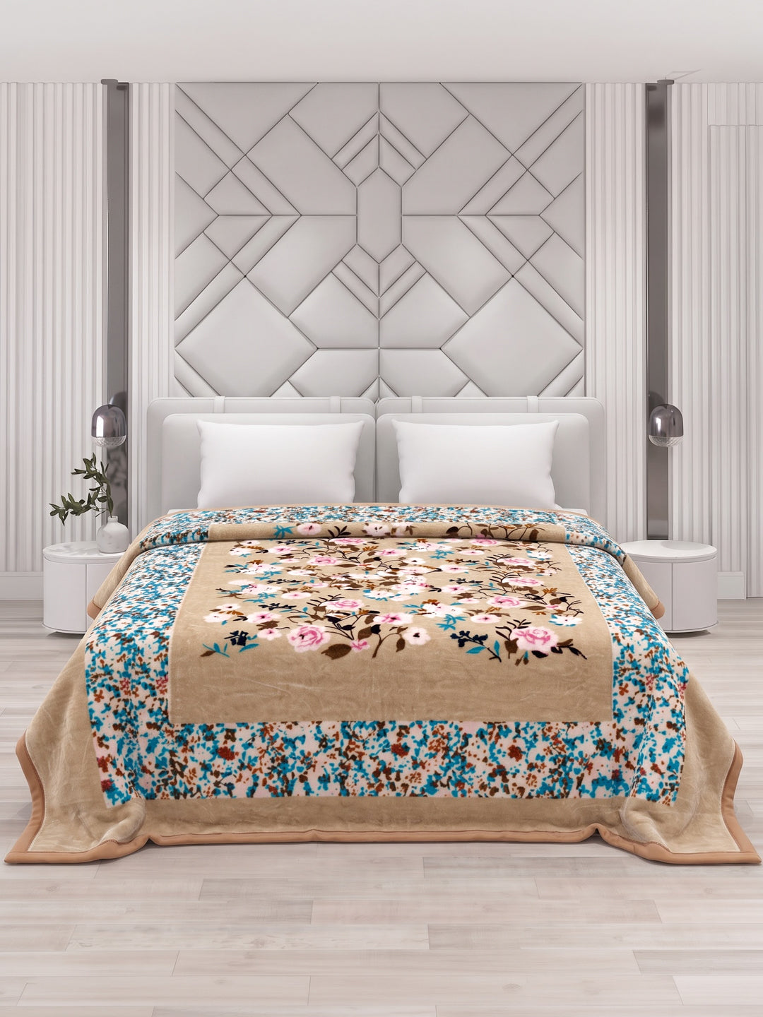 Floral Print Double Bed 2 Ply 1050 GSM Blanket for Winter (Emilia), Weight 5.5 kg