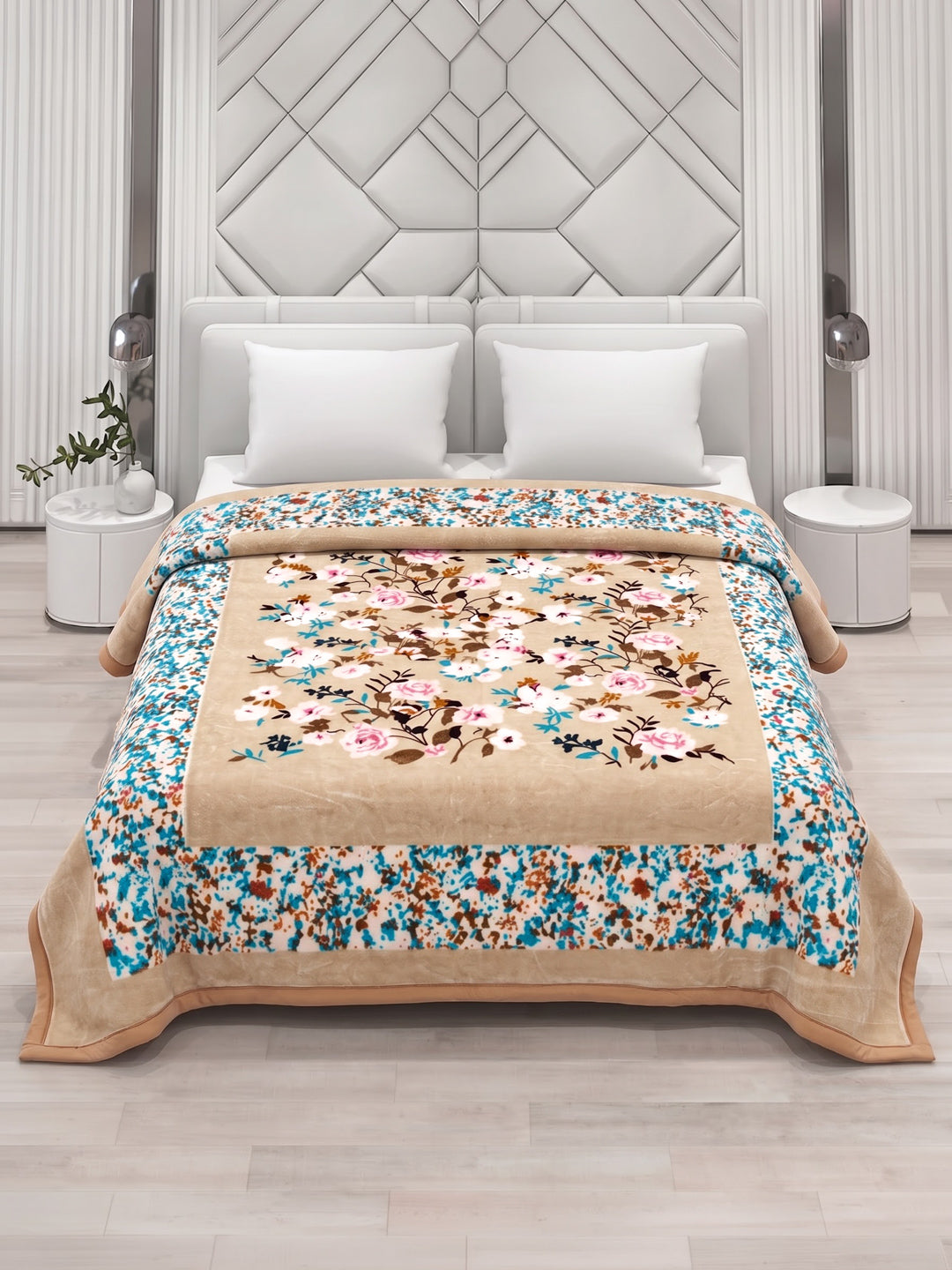 Floral Print Double Bed 2 Ply 1050 GSM Blanket for Winter (Emilia), Weight 5.5 kg