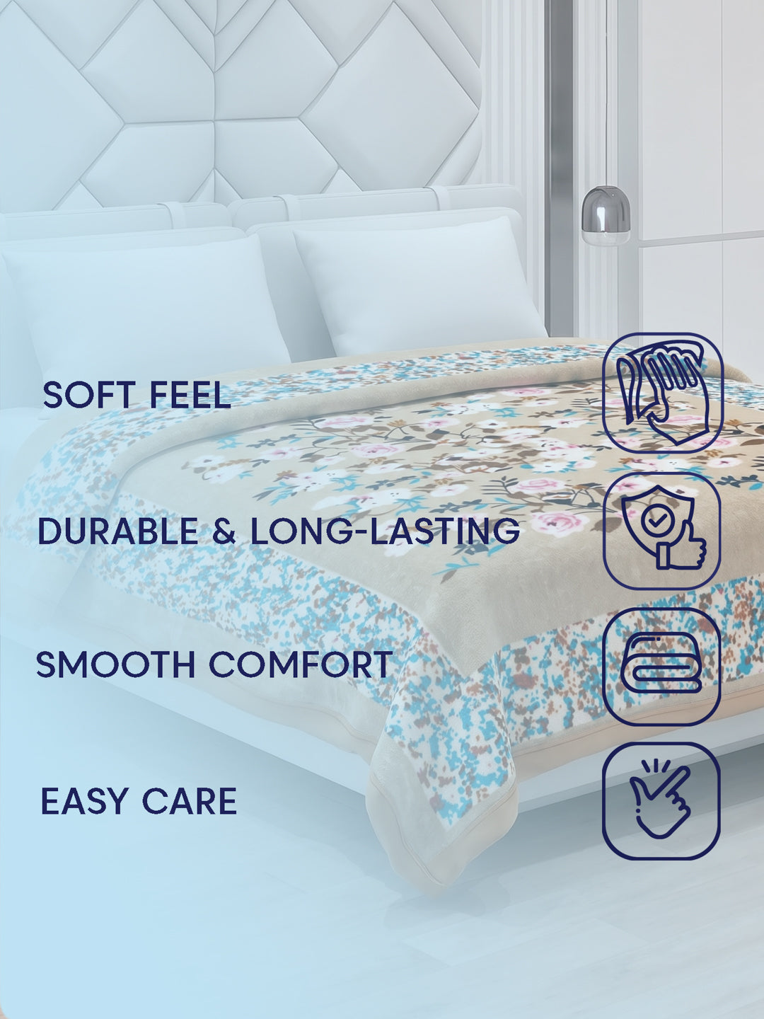 Floral Print Double Bed 2 Ply 1050 GSM Blanket for Winter (Emilia), Weight 5.5 kg