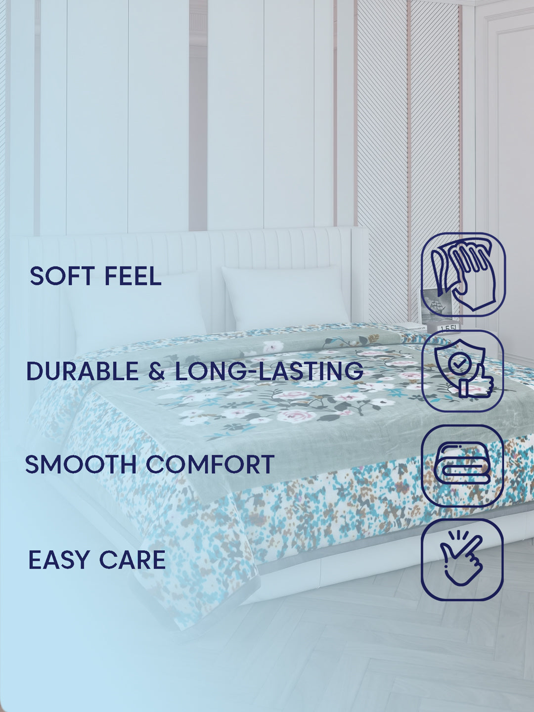 Floral Print Double Bed 2 Ply 1050 GSM Blanket for Winter (Emilia), Weight 5.5 kg