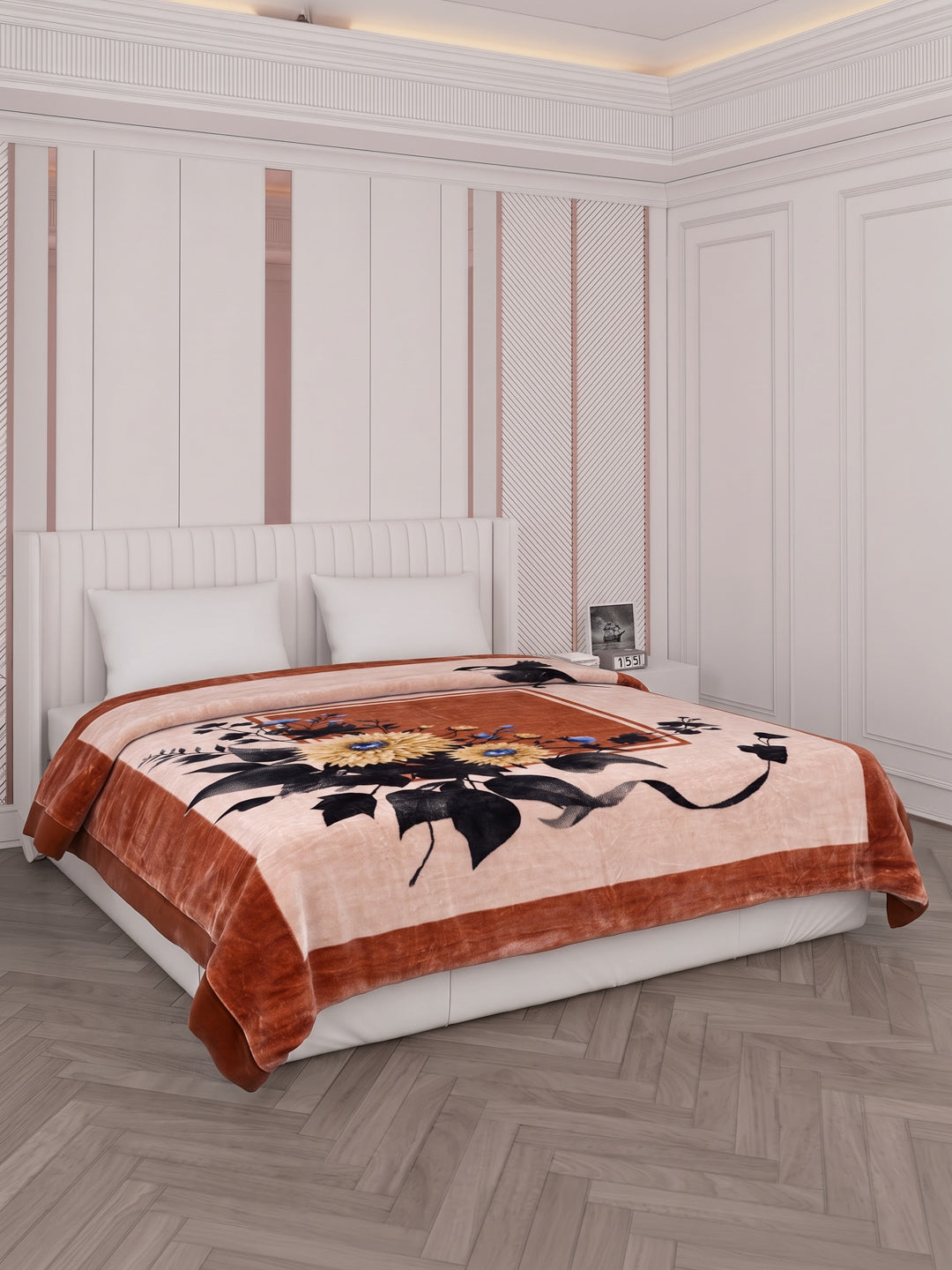 Floral Print Double Bed 2 Ply 1050 GSM Blanket for Winter (Emilia), Weight 5.5 kg