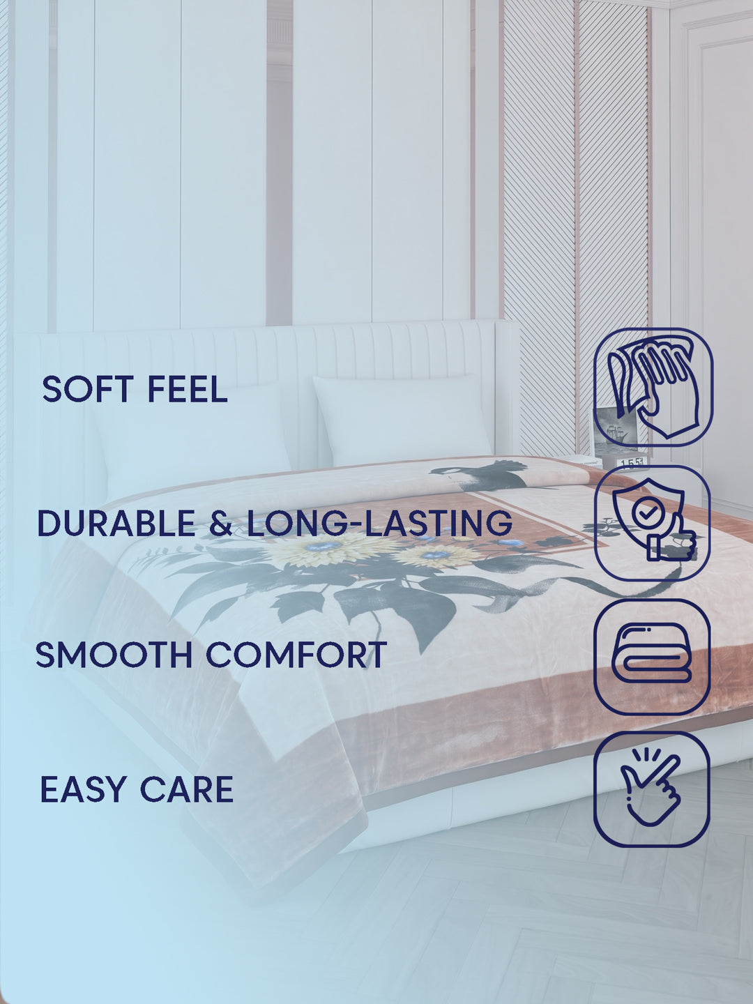 Floral Print Double Bed 2 Ply 1050 GSM Blanket for Winter (Emilia), Weight 5.5 kg
