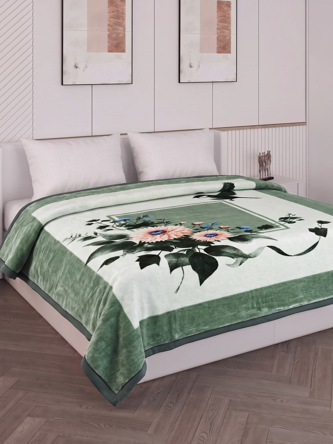 Floral Print Double Bed 2 Ply 1050 GSM Blanket for Winter (Emilia), Weight 5.5 kg