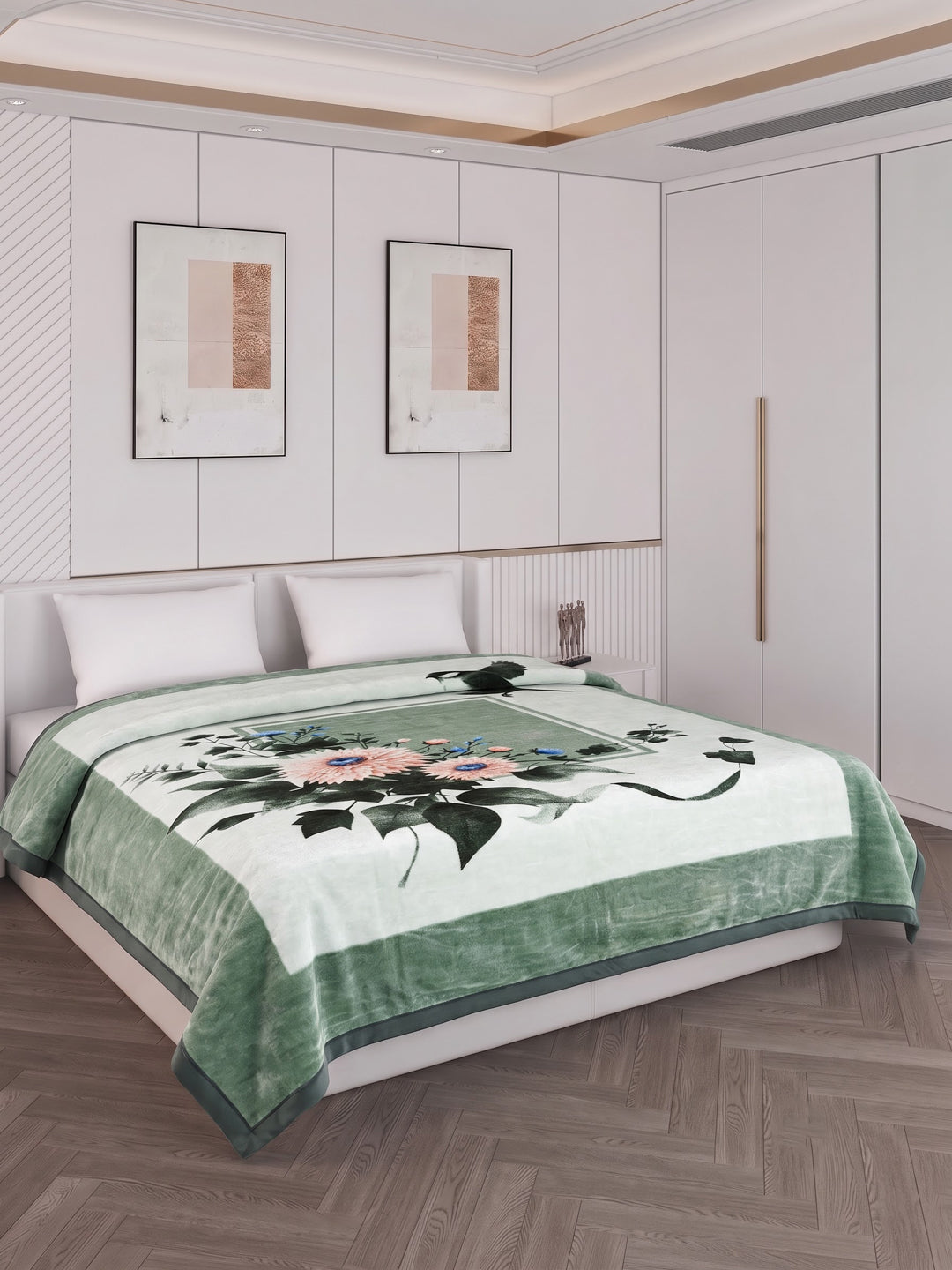Floral Print Double Bed 2 Ply 1050 GSM Blanket for Winter (Emilia), Weight 5.5 kg