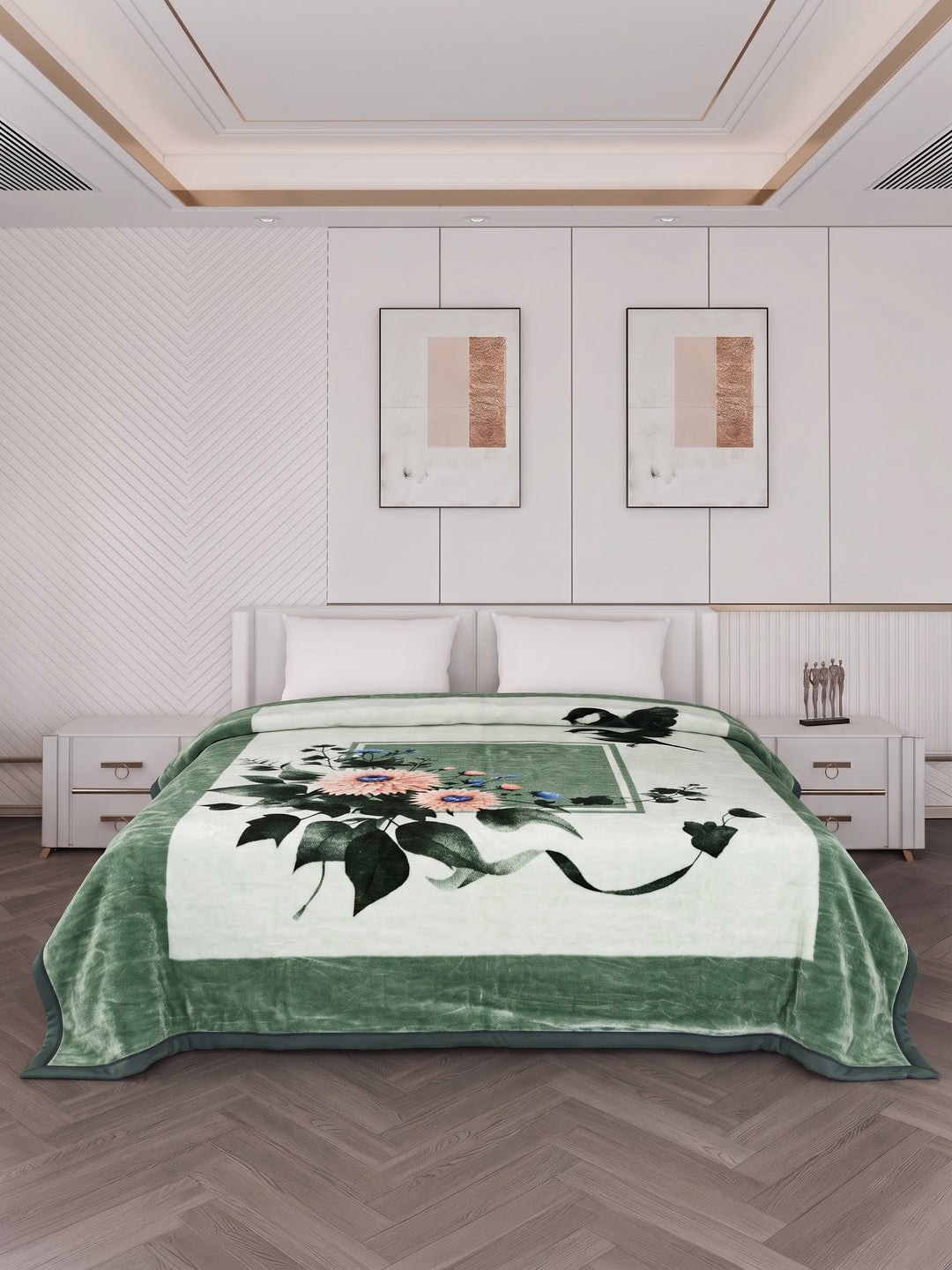 Floral Print Double Bed 2 Ply 1050 GSM Blanket for Winter (Emilia), Weight 5.5 kg