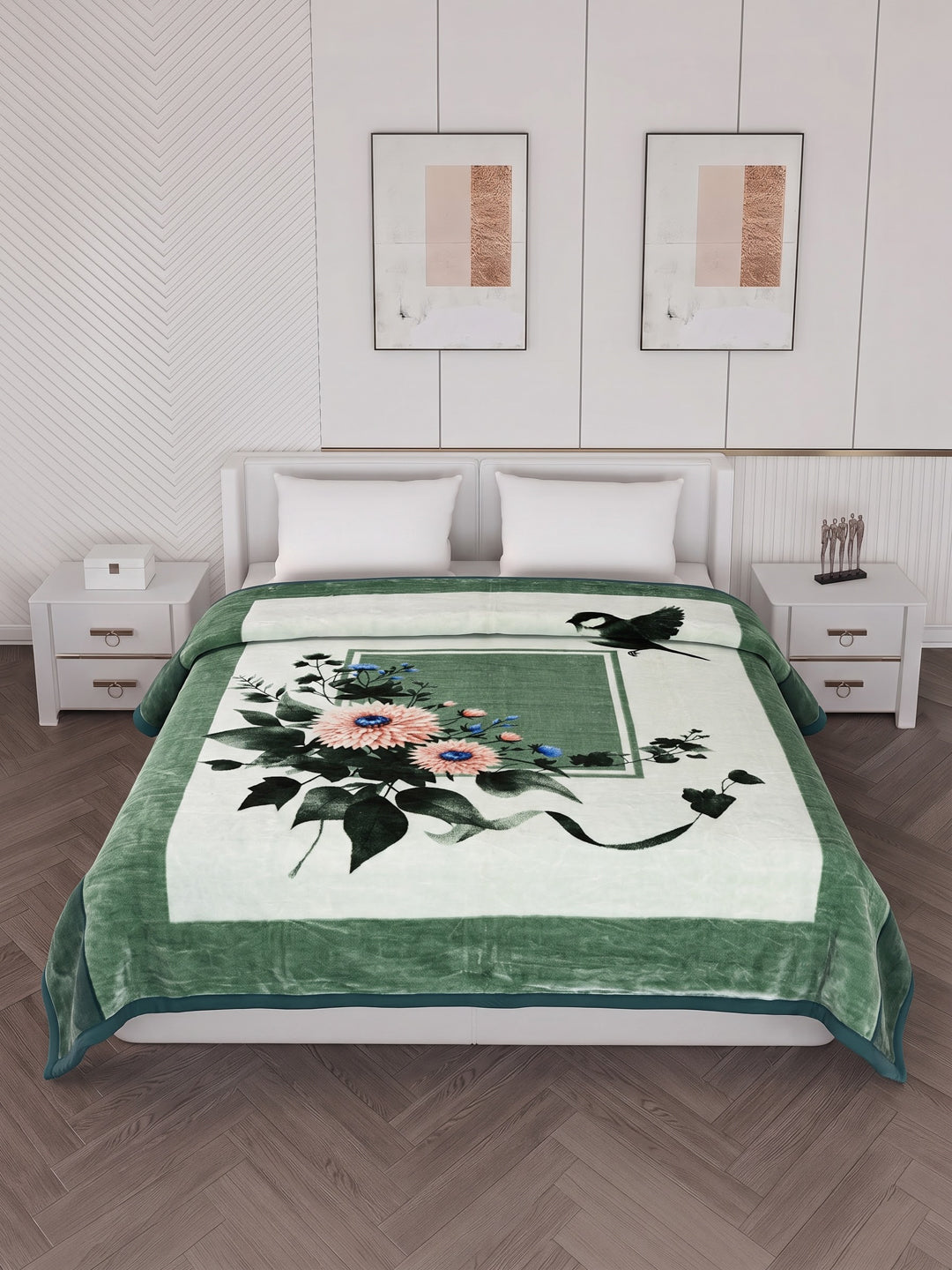 Floral Print Double Bed 2 Ply 1050 GSM Blanket for Winter (Emilia), Weight 5.5 kg