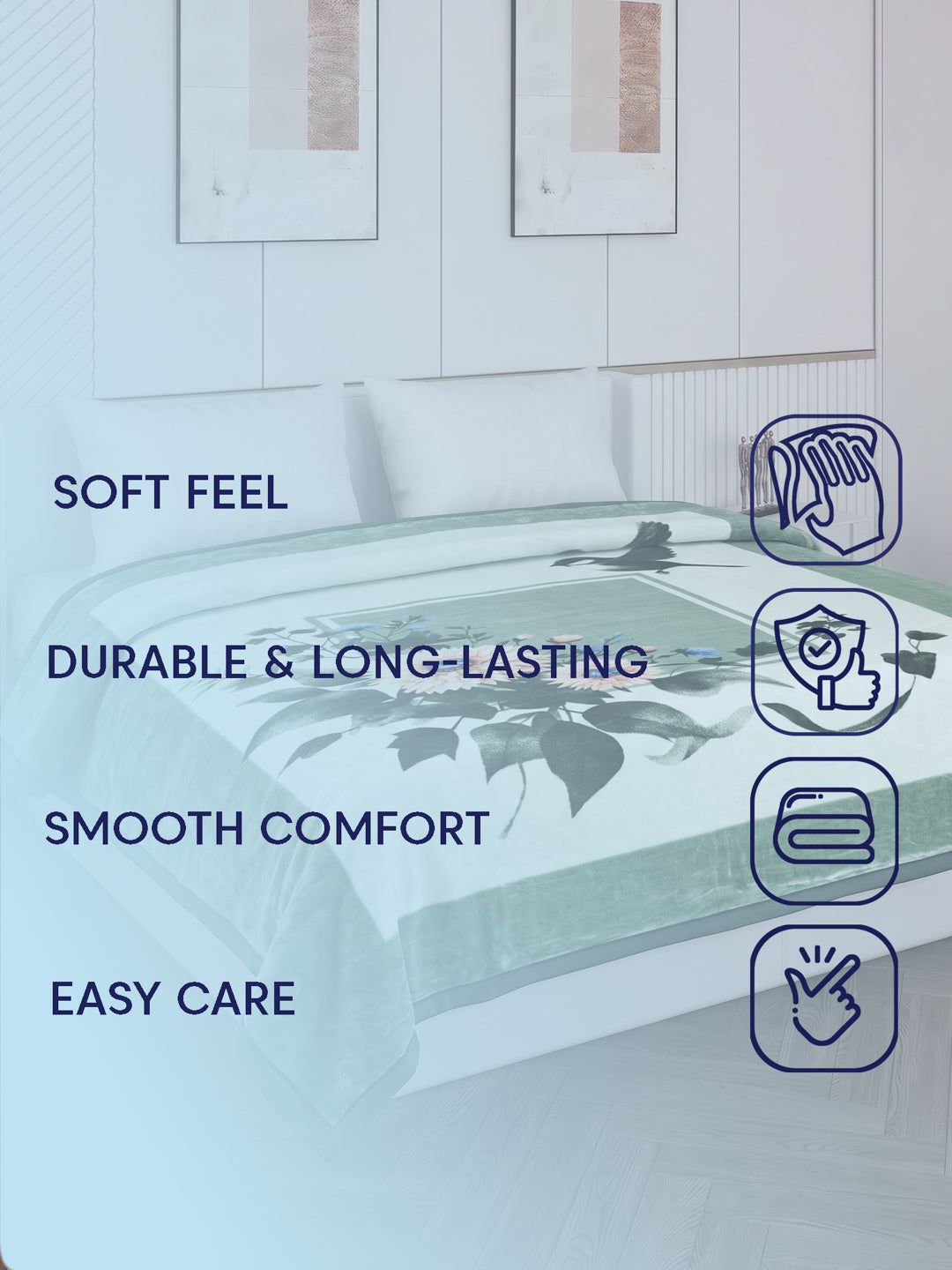 Floral Print Double Bed 2 Ply 1050 GSM Blanket for Winter (Emilia), Weight 5.5 kg