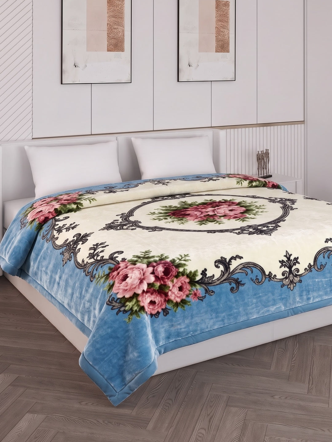 Floral Print Double Bed 2 Ply 1050 GSM Blanket for Winter (Emilia), Weight 5.5 kg