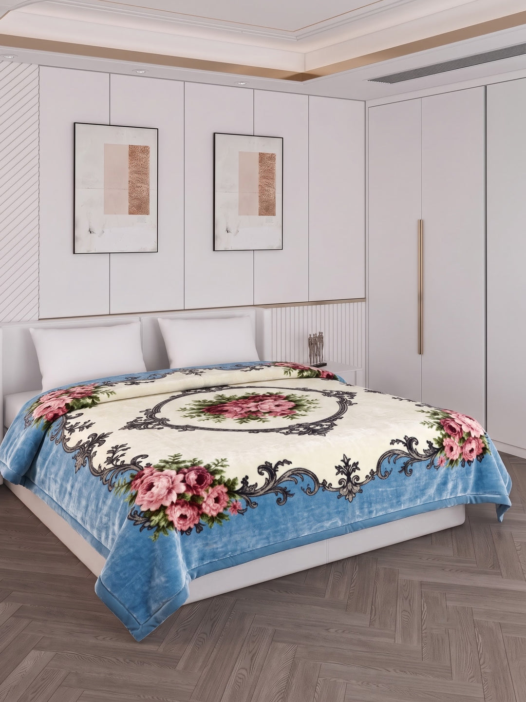 Floral Print Double Bed 2 Ply 1050 GSM Blanket for Winter (Emilia), Weight 5.5 kg
