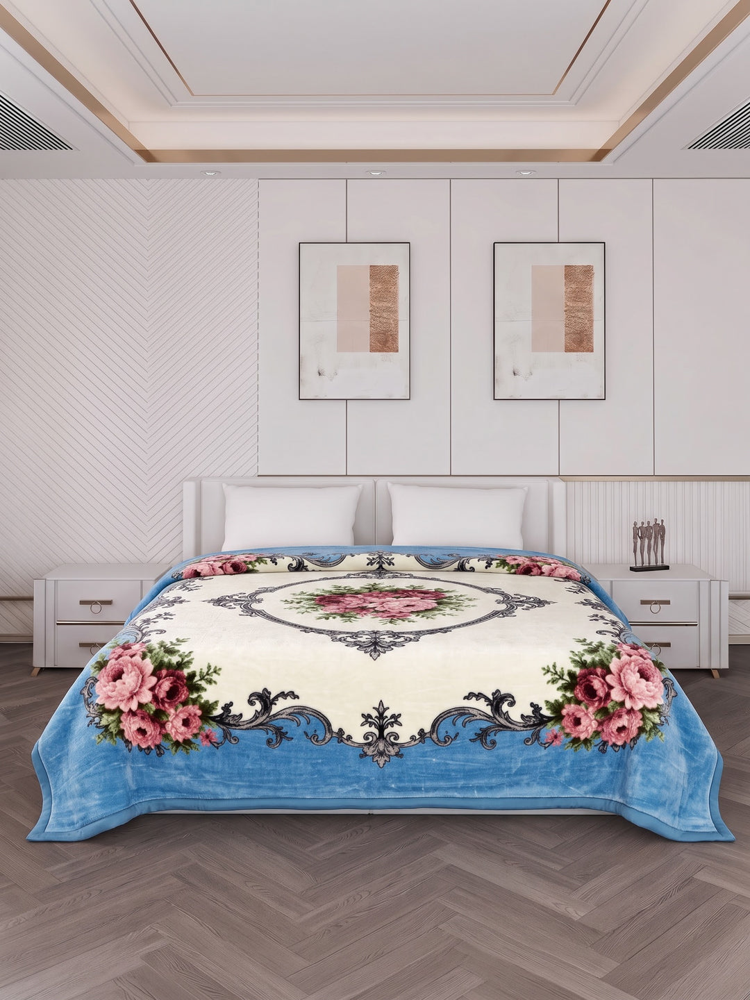Floral Print Double Bed 2 Ply 1050 GSM Blanket for Winter (Emilia), Weight 5.5 kg