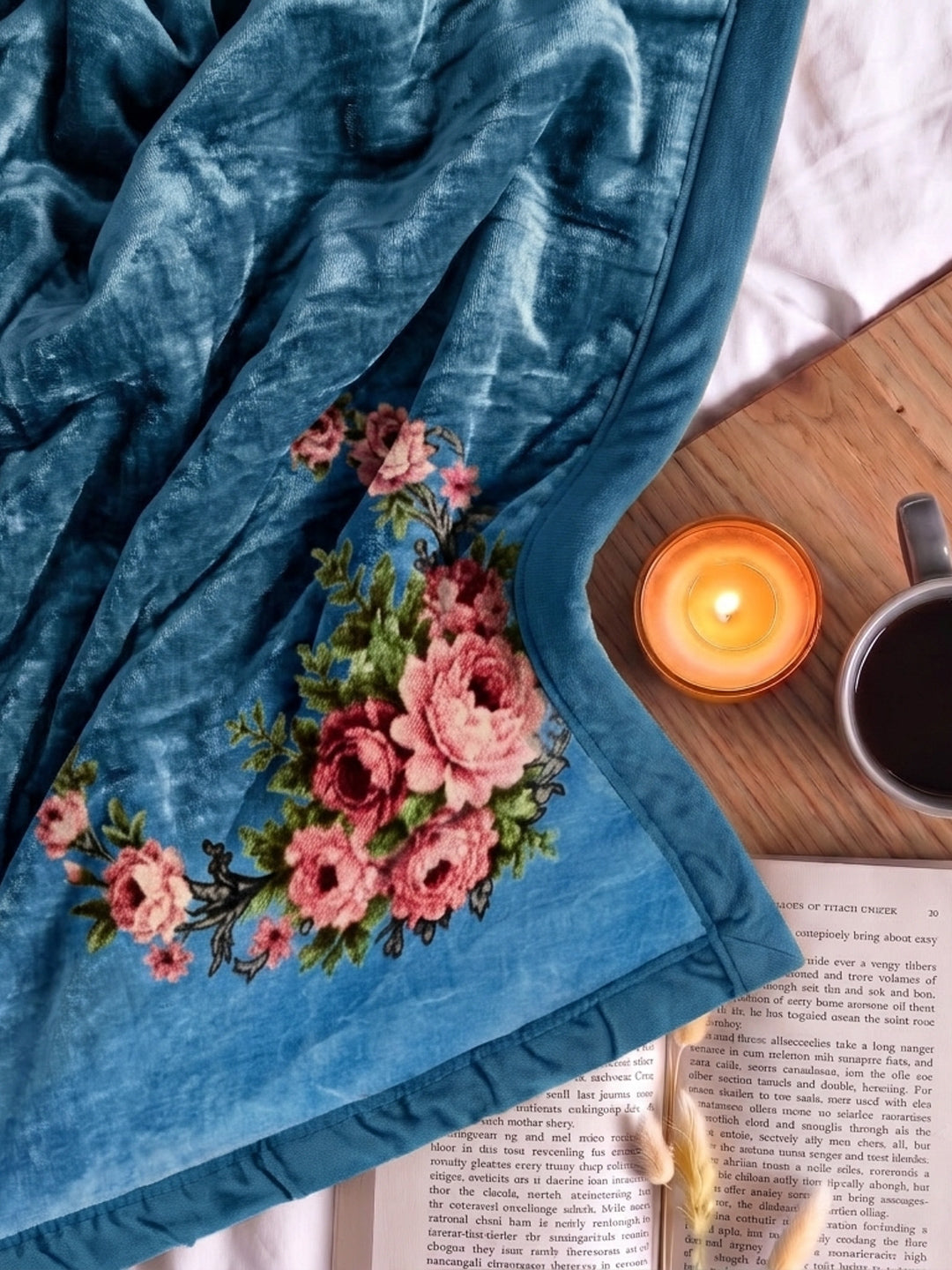 Floral Print Double Bed 2 Ply 1050 GSM Blanket for Winter (Emilia), Weight 5.5 kg