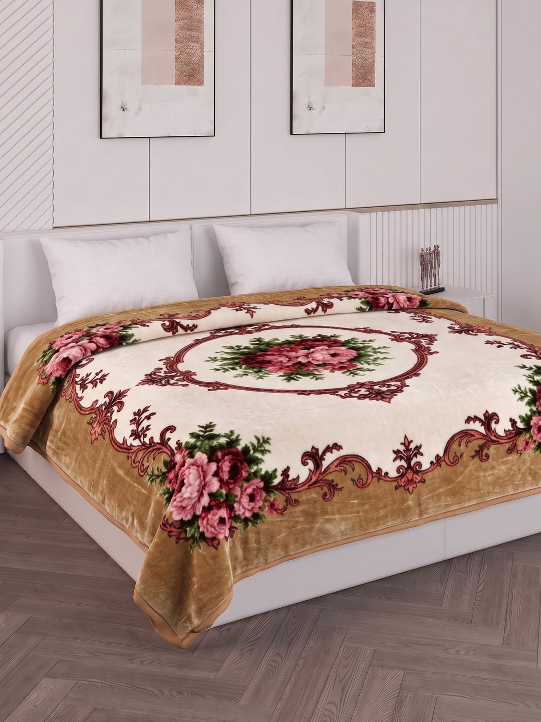 Floral Print Double Bed 2 Ply 1050 GSM Blanket for Winter (Emilia), Weight 5.5 kg