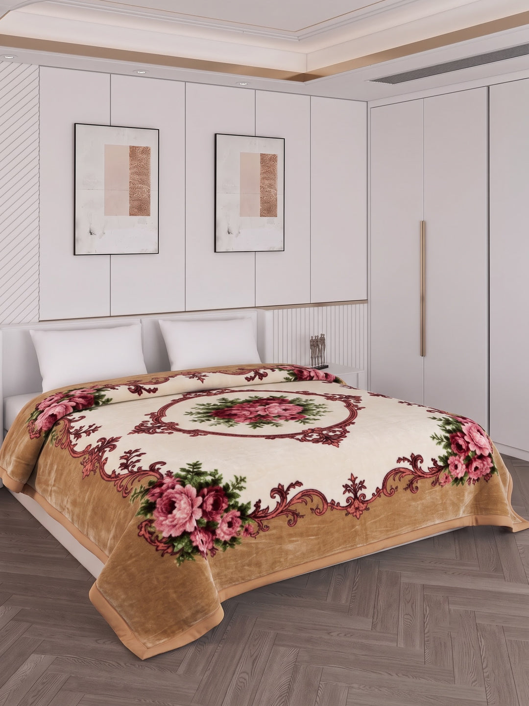 Floral Print Double Bed 2 Ply 1050 GSM Blanket for Winter (Emilia), Weight 5.5 kg