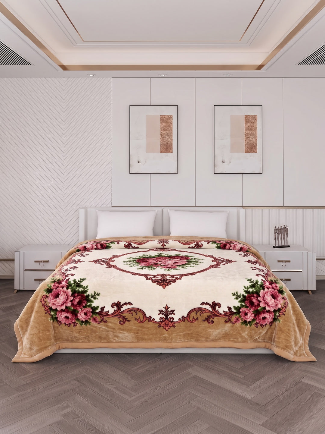 Floral Print Double Bed 2 Ply 1050 GSM Blanket for Winter (Emilia), Weight 5.5 kg