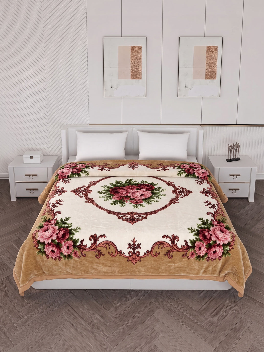 Floral Print Double Bed 2 Ply 1050 GSM Blanket for Winter (Emilia), Weight 5.5 kg
