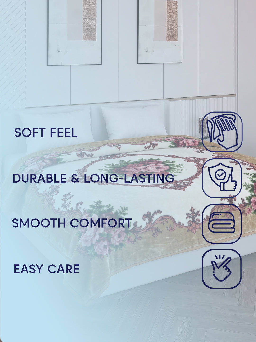 Floral Print Double Bed 2 Ply 1050 GSM Blanket for Winter (Emilia), Weight 5.5 kg