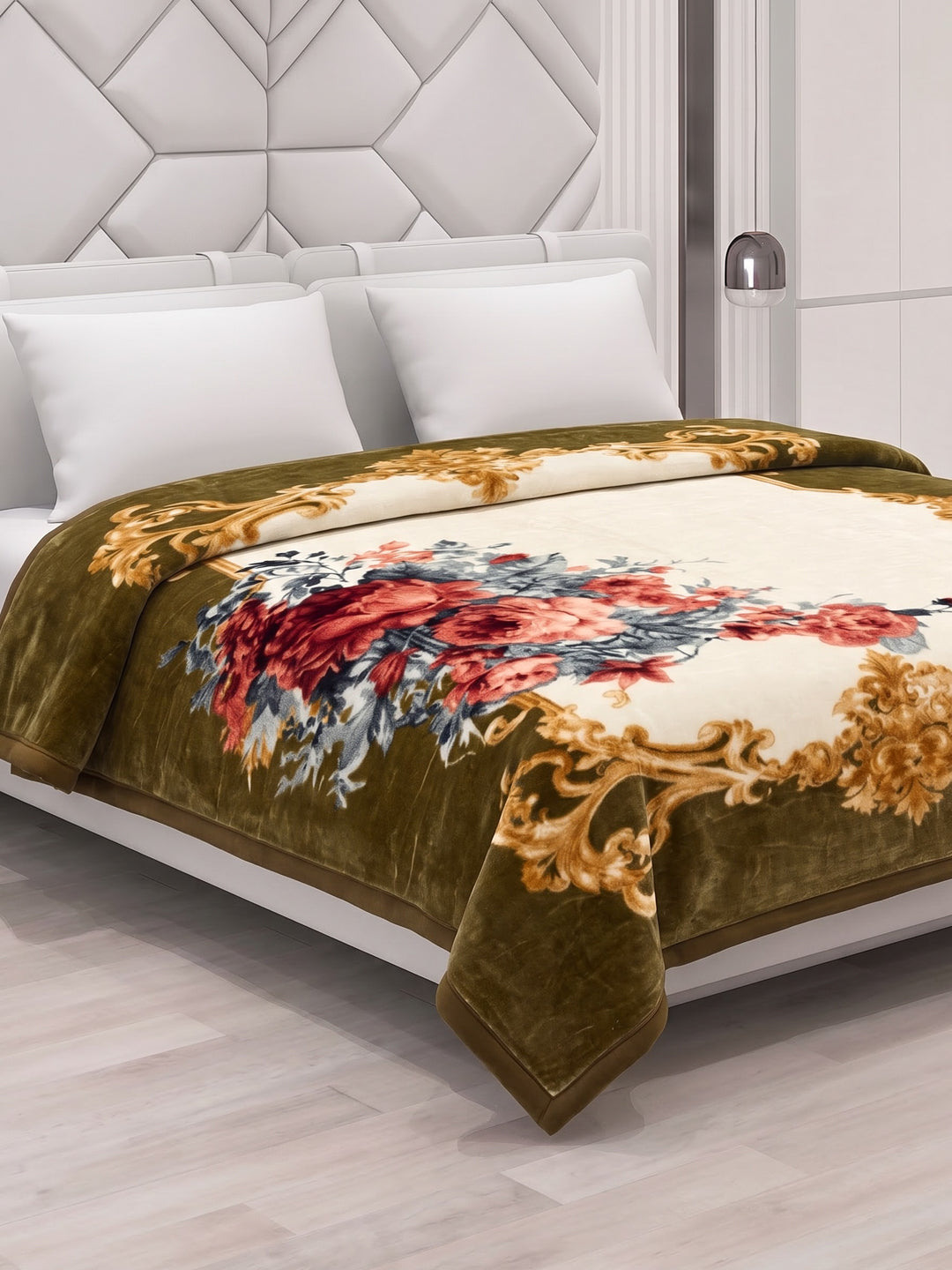 Floral Print Double Bed 2 Ply 1050 GSM Blanket for Winter (Emilia), Weight 5.5 kg