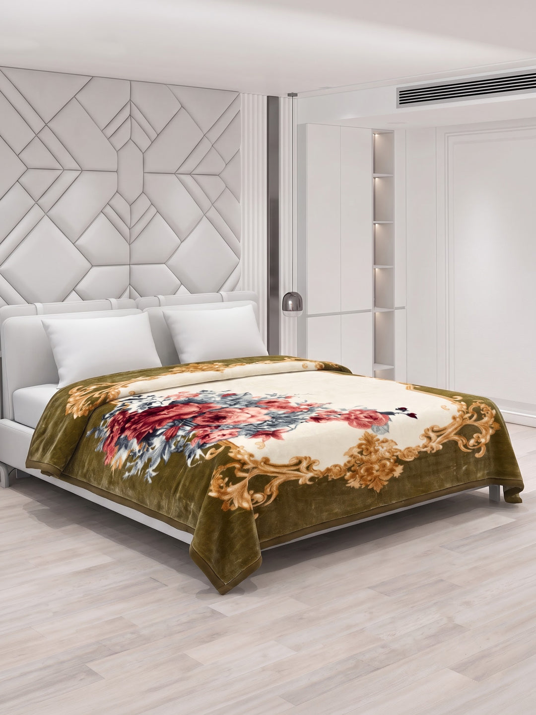Floral Print Double Bed 2 Ply 1050 GSM Blanket for Winter (Emilia), Weight 5.5 kg