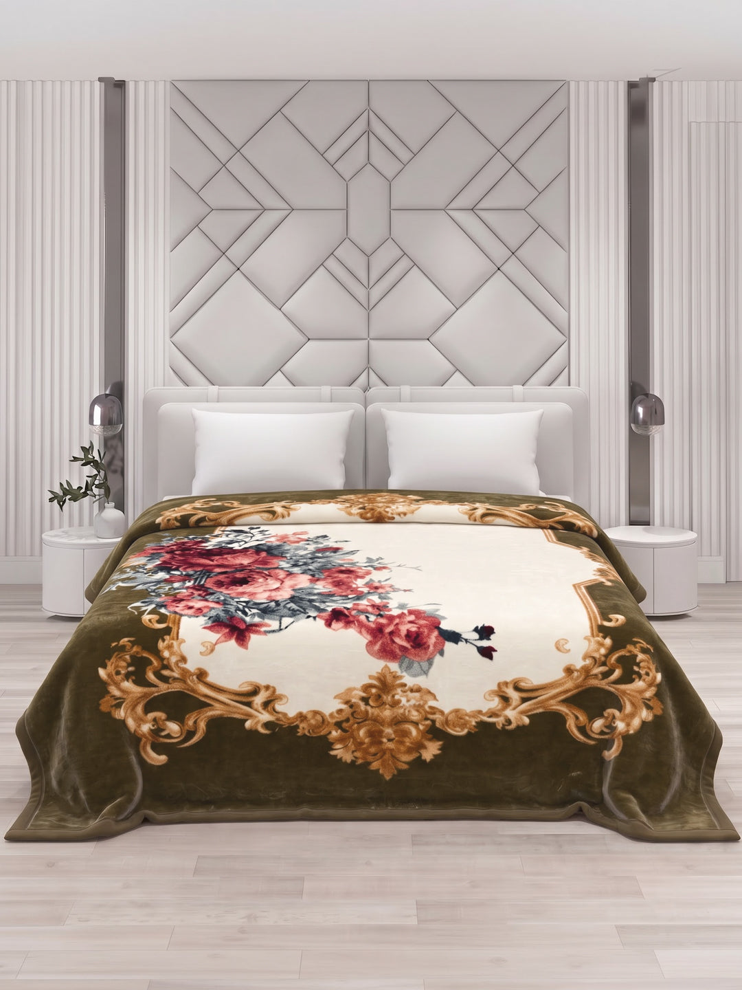 Floral Print Double Bed 2 Ply 1050 GSM Blanket for Winter (Emilia), Weight 5.5 kg