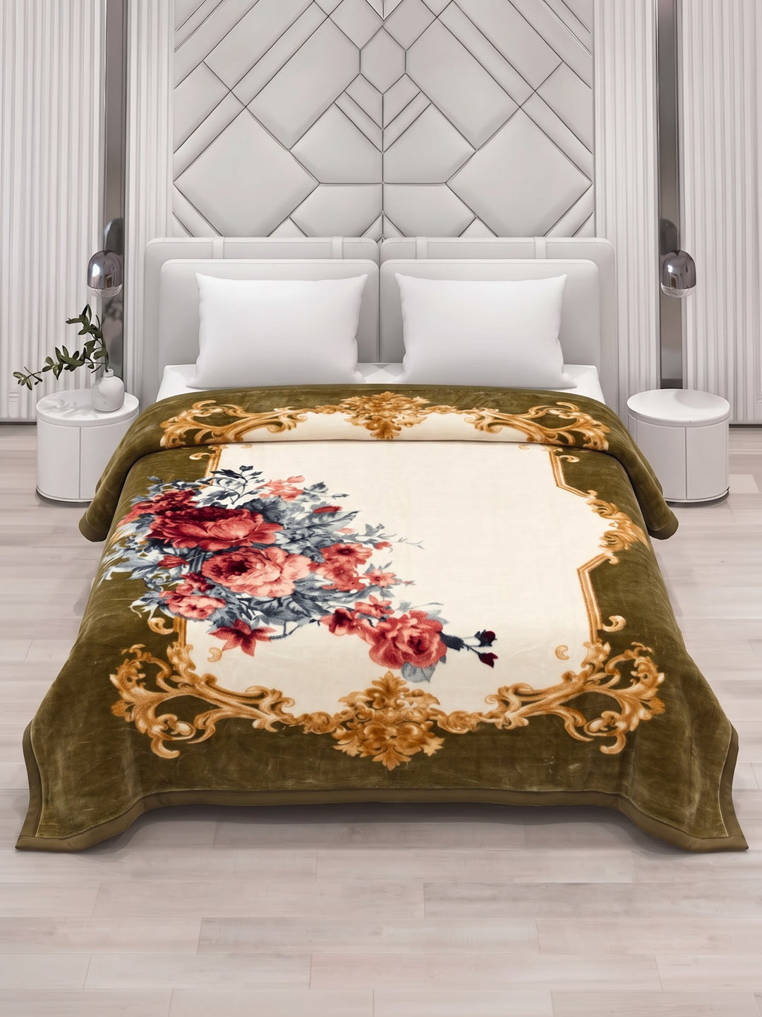 Floral Print Double Bed 2 Ply 1050 GSM Blanket for Winter (Emilia), Weight 5.5 kg