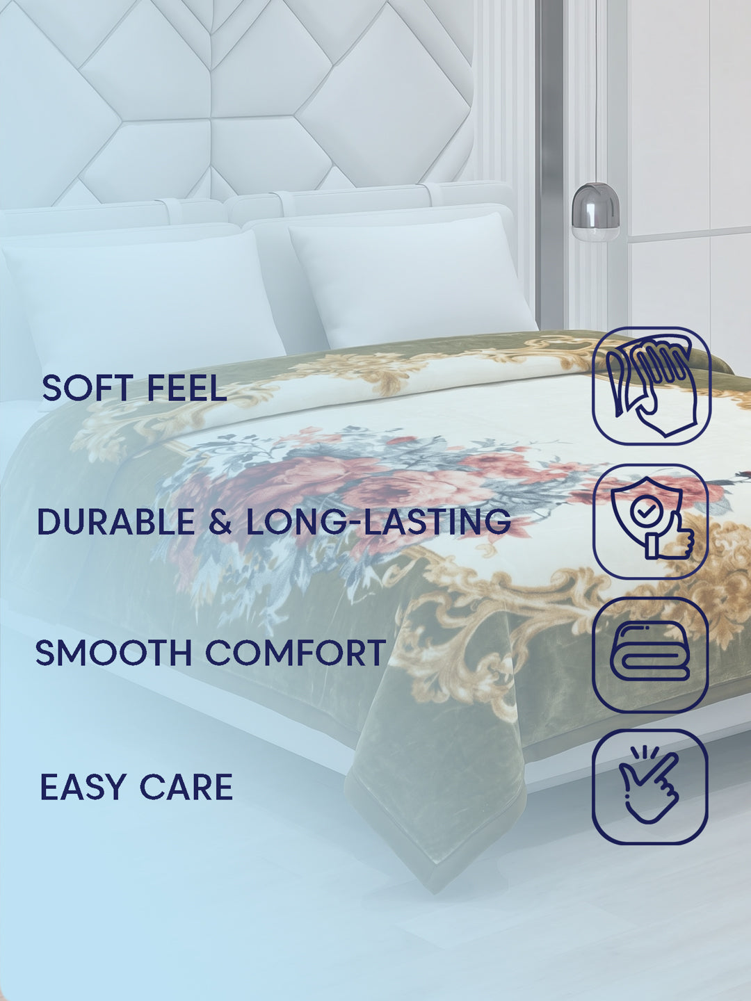 Floral Print Double Bed 2 Ply 1050 GSM Blanket for Winter (Emilia), Weight 5.5 kg