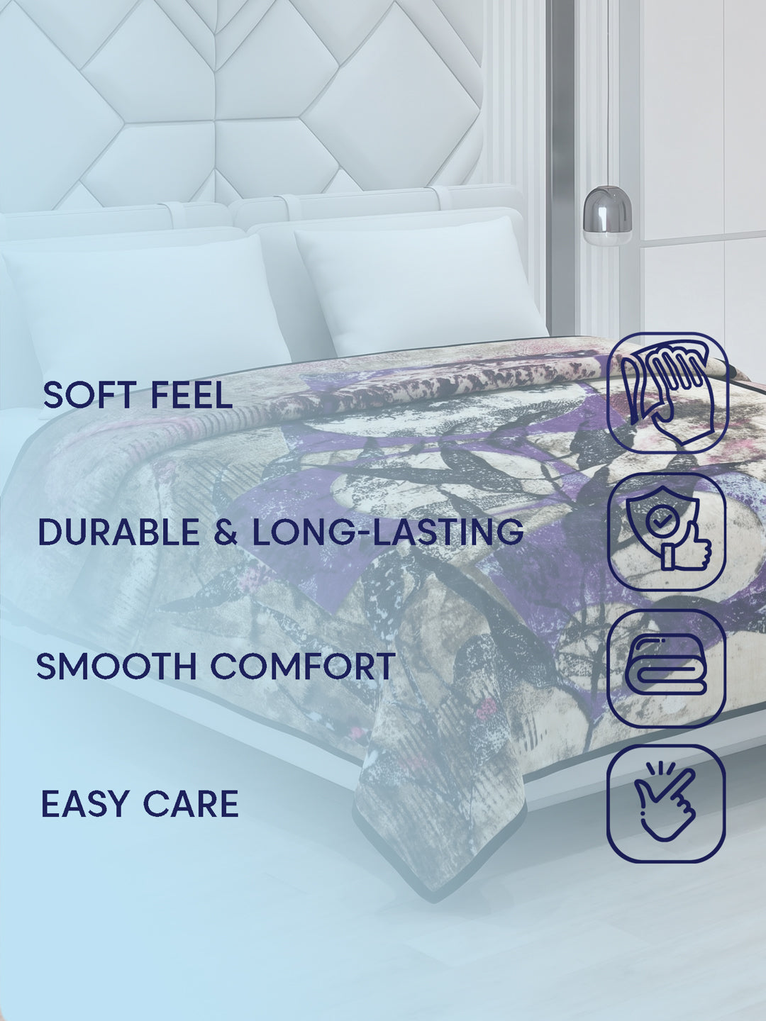 Printed Double Bed 3 Ply 890 GSM Blanket for Winter (Gulnar), Weight 4.7 kg