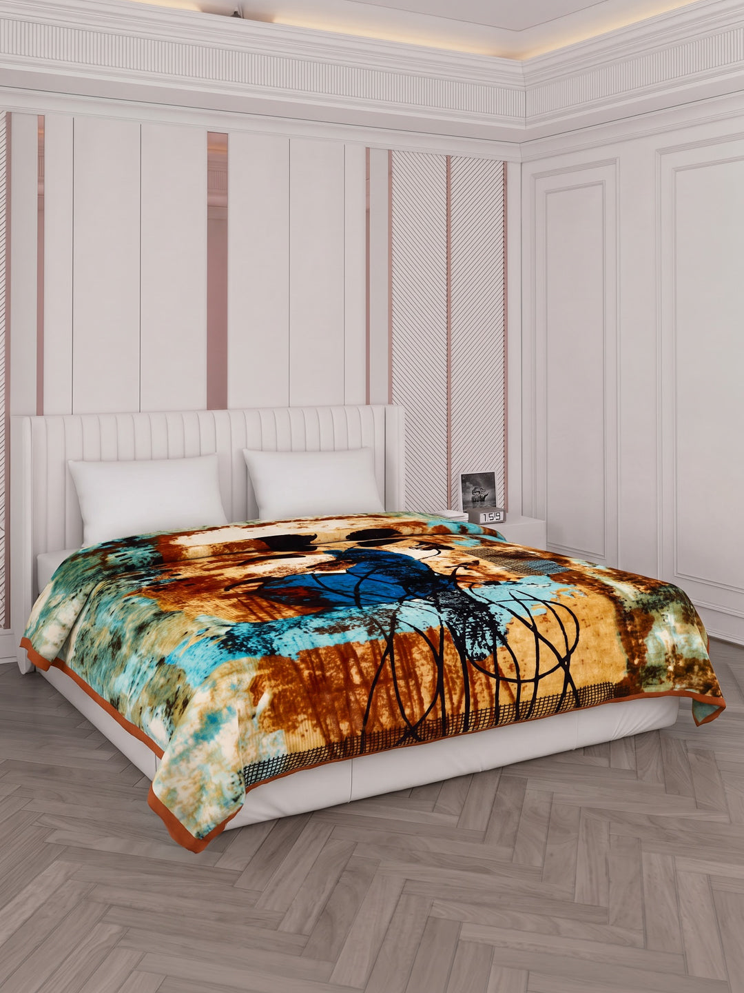 Printed Double Bed 3 Ply 890 GSM Blanket for Winter (Gulnar), Weight 4.7 kg