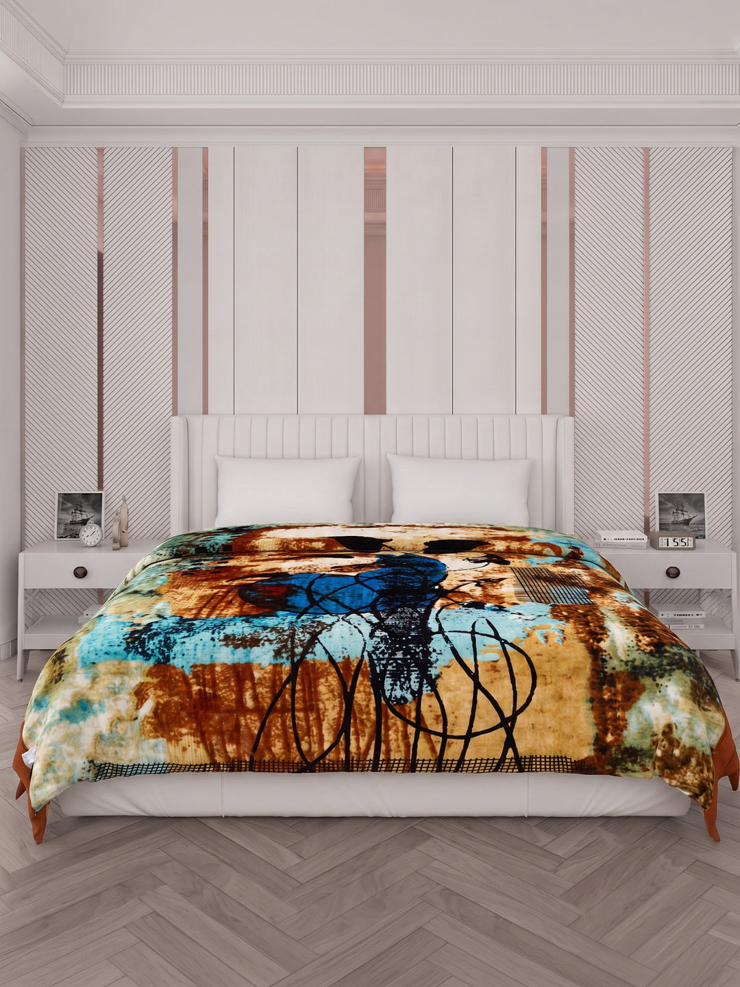 Printed Double Bed 3 Ply 890 GSM Blanket for Winter (Gulnar), Weight 4.7 kg