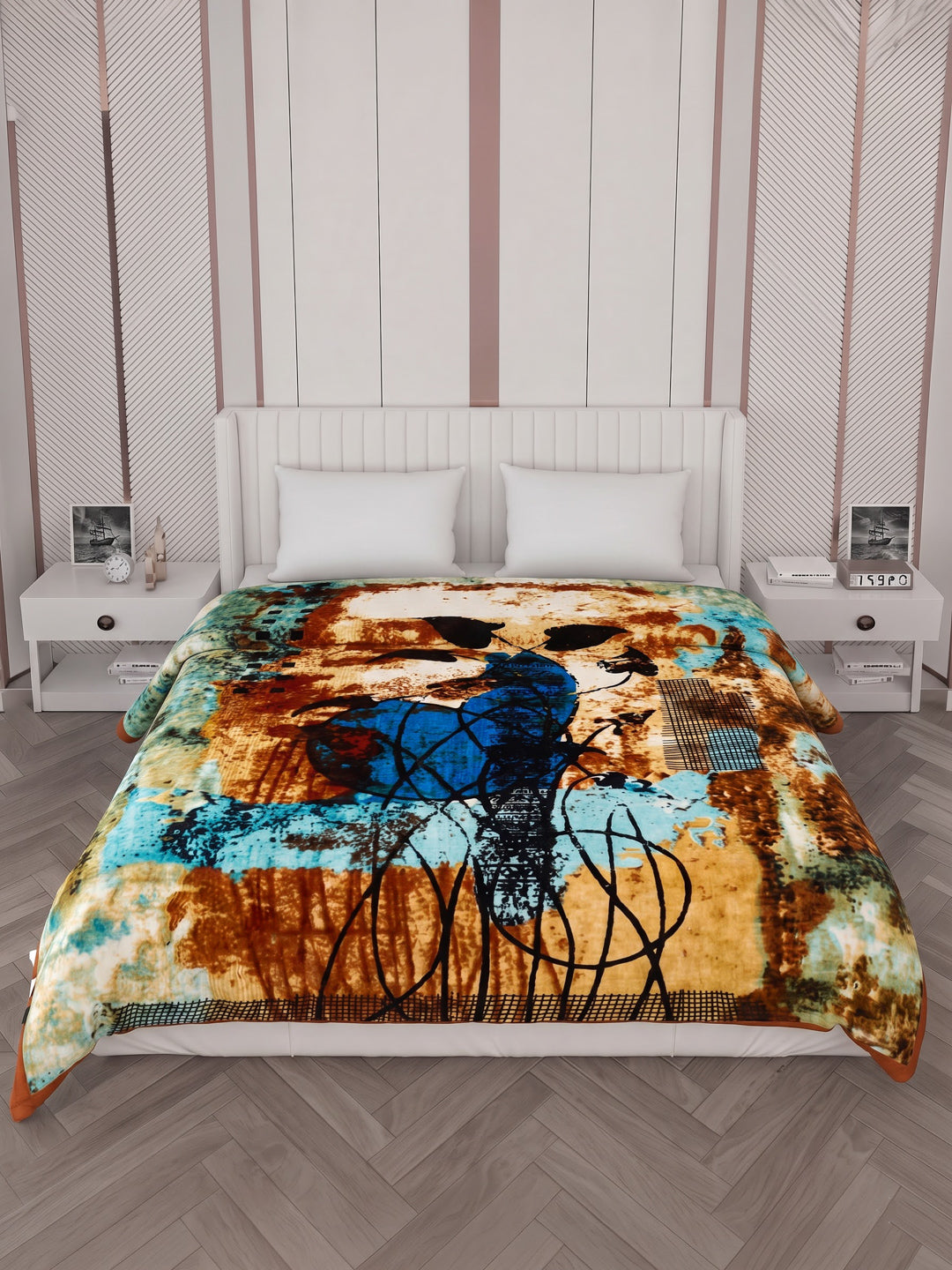 Printed Double Bed 3 Ply 890 GSM Blanket for Winter (Gulnar), Weight 4.7 kg
