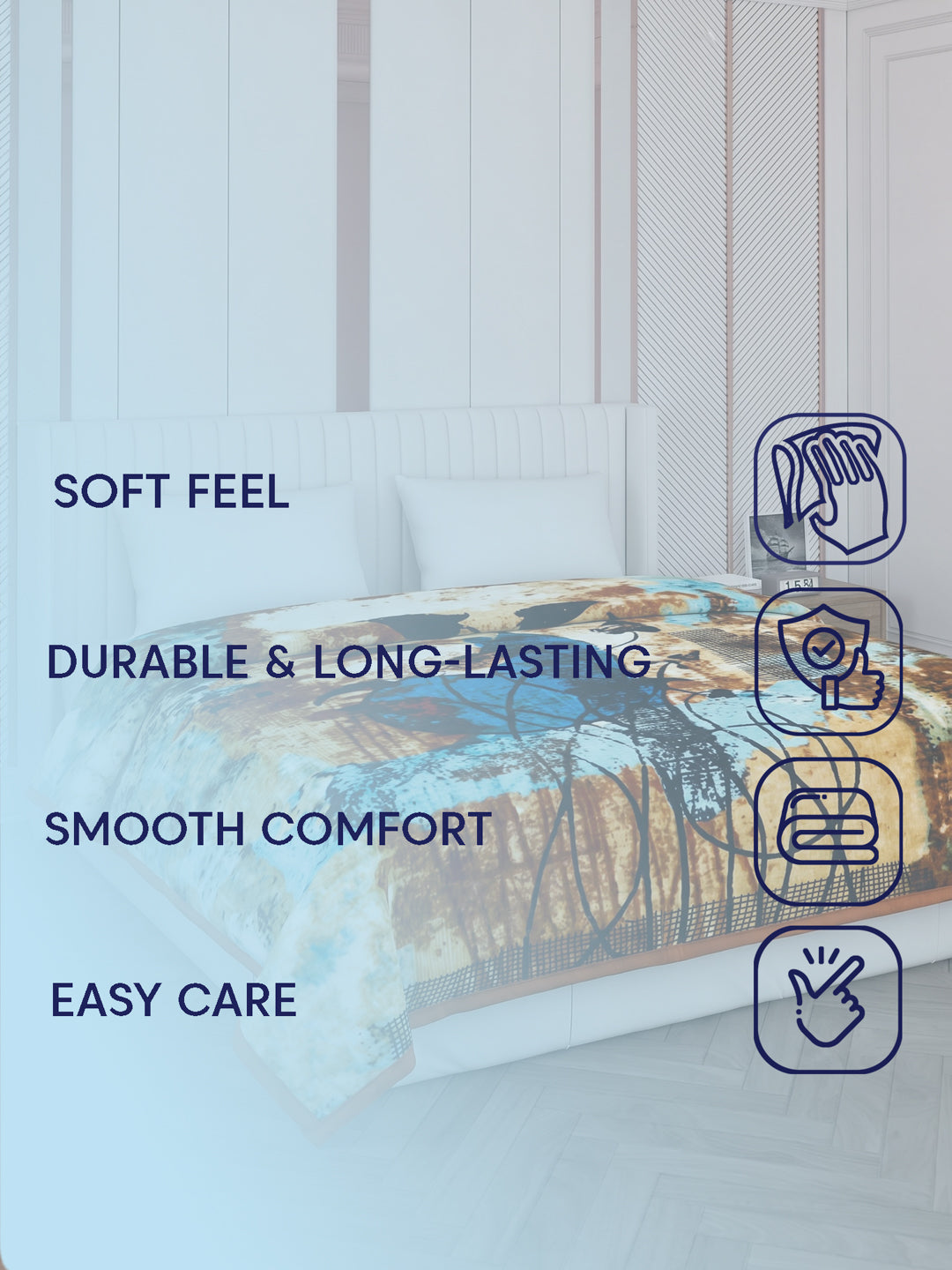 Printed Double Bed 3 Ply 890 GSM Blanket for Winter (Gulnar), Weight 4.7 kg