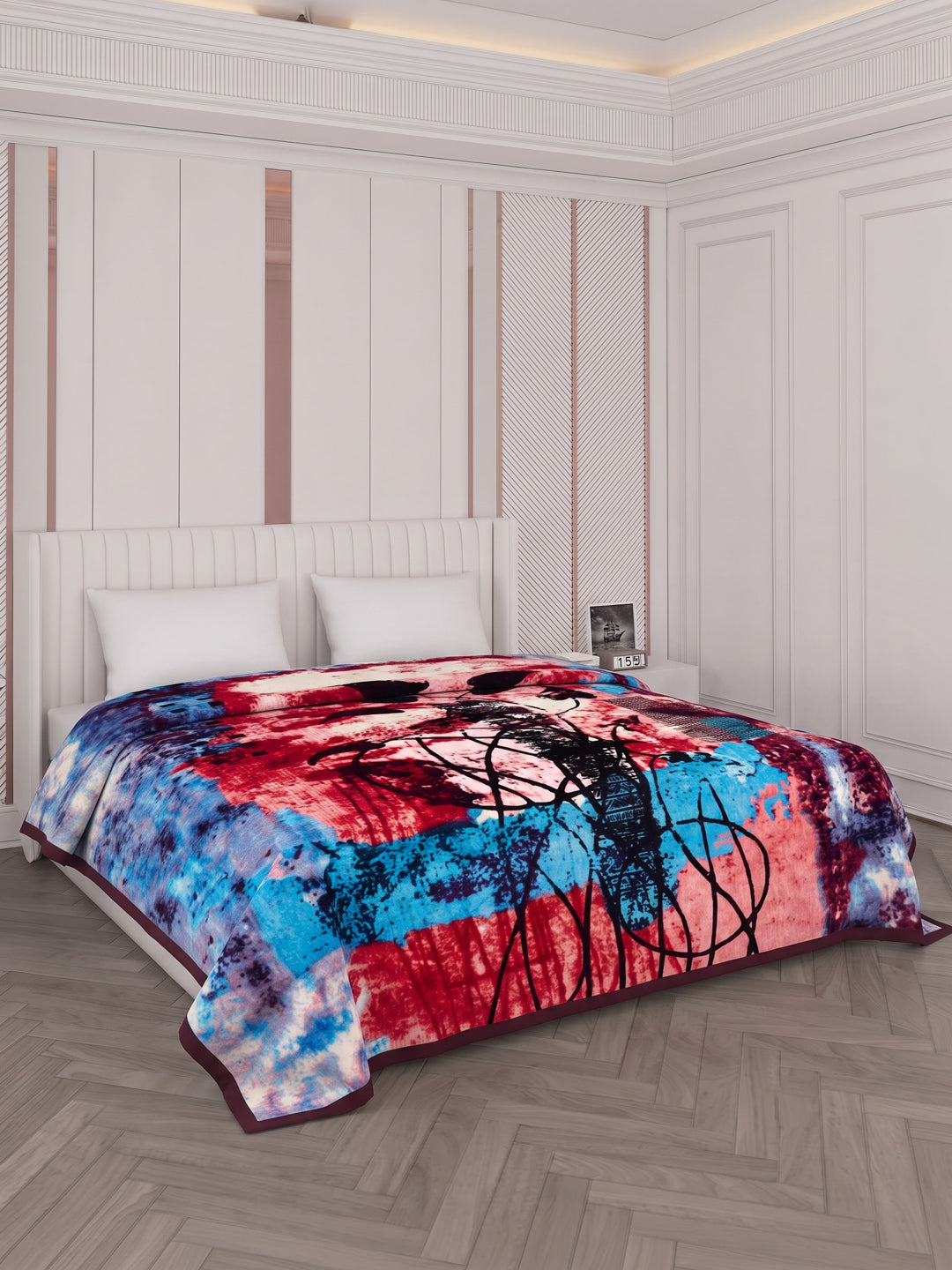 Printed Double Bed 3 Ply 890 GSM Blanket for Winter (Gulnar), Weight 4.7 kg