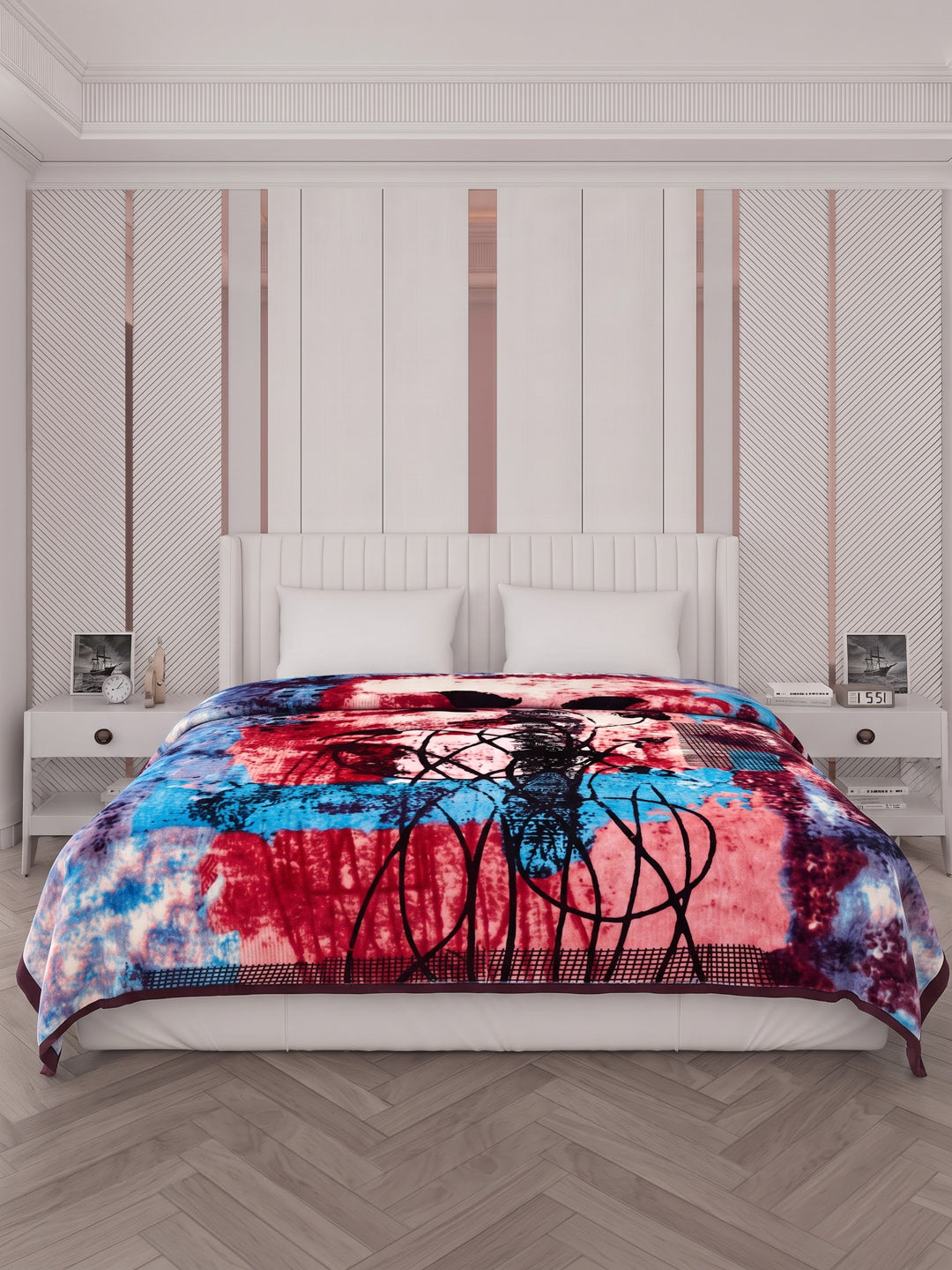 Printed Double Bed 3 Ply 890 GSM Blanket for Winter (Gulnar), Weight 4.7 kg