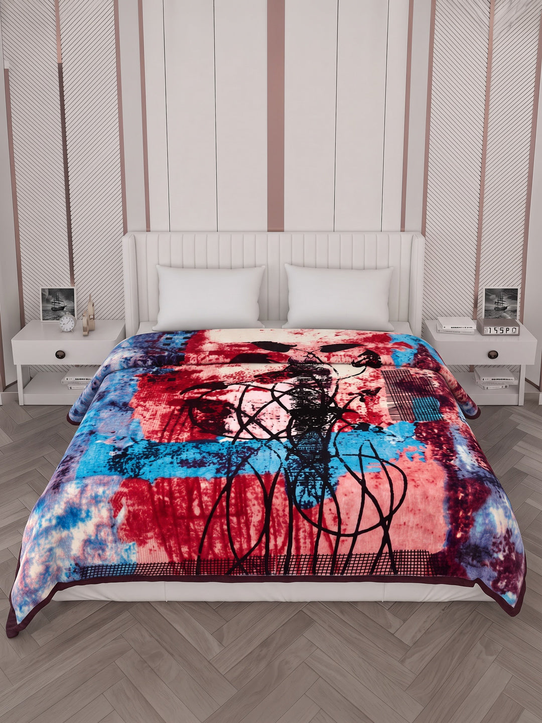 Printed Double Bed 3 Ply 890 GSM Blanket for Winter (Gulnar), Weight 4.7 kg