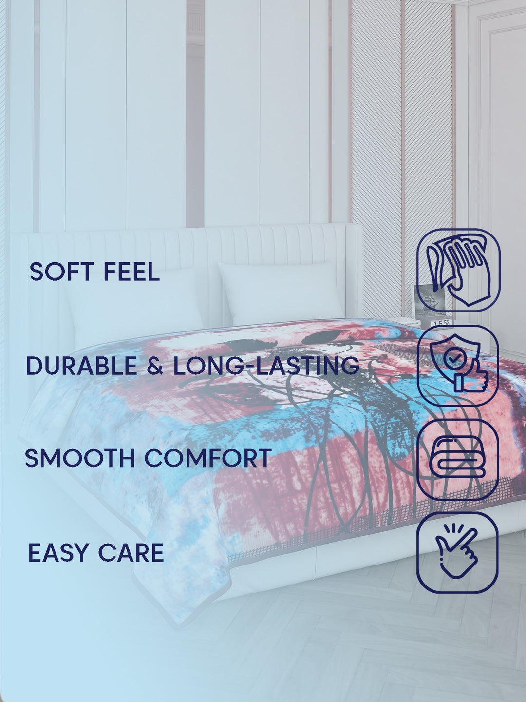 Printed Double Bed 3 Ply 890 GSM Blanket for Winter (Gulnar), Weight 4.7 kg