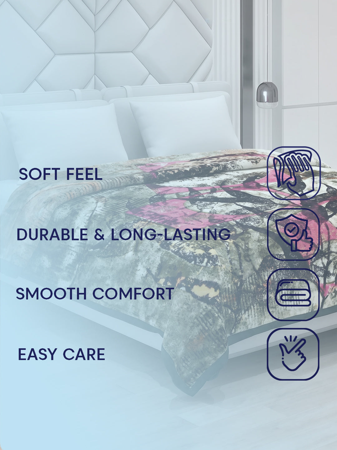 Printed Double Bed 3 Ply 890 GSM Blanket for Winter (Gulnar), Weight 4.7 kg