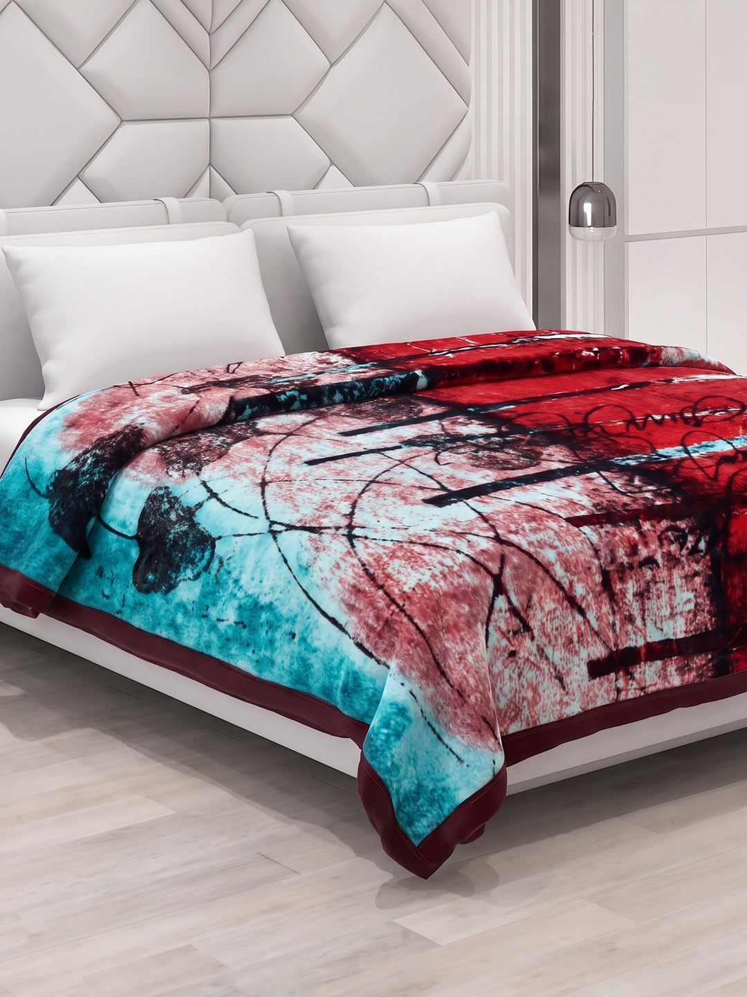 Printed Double Bed 3 Ply 890 GSM Blanket for Winter (Gulnar), Weight 4.7 kg