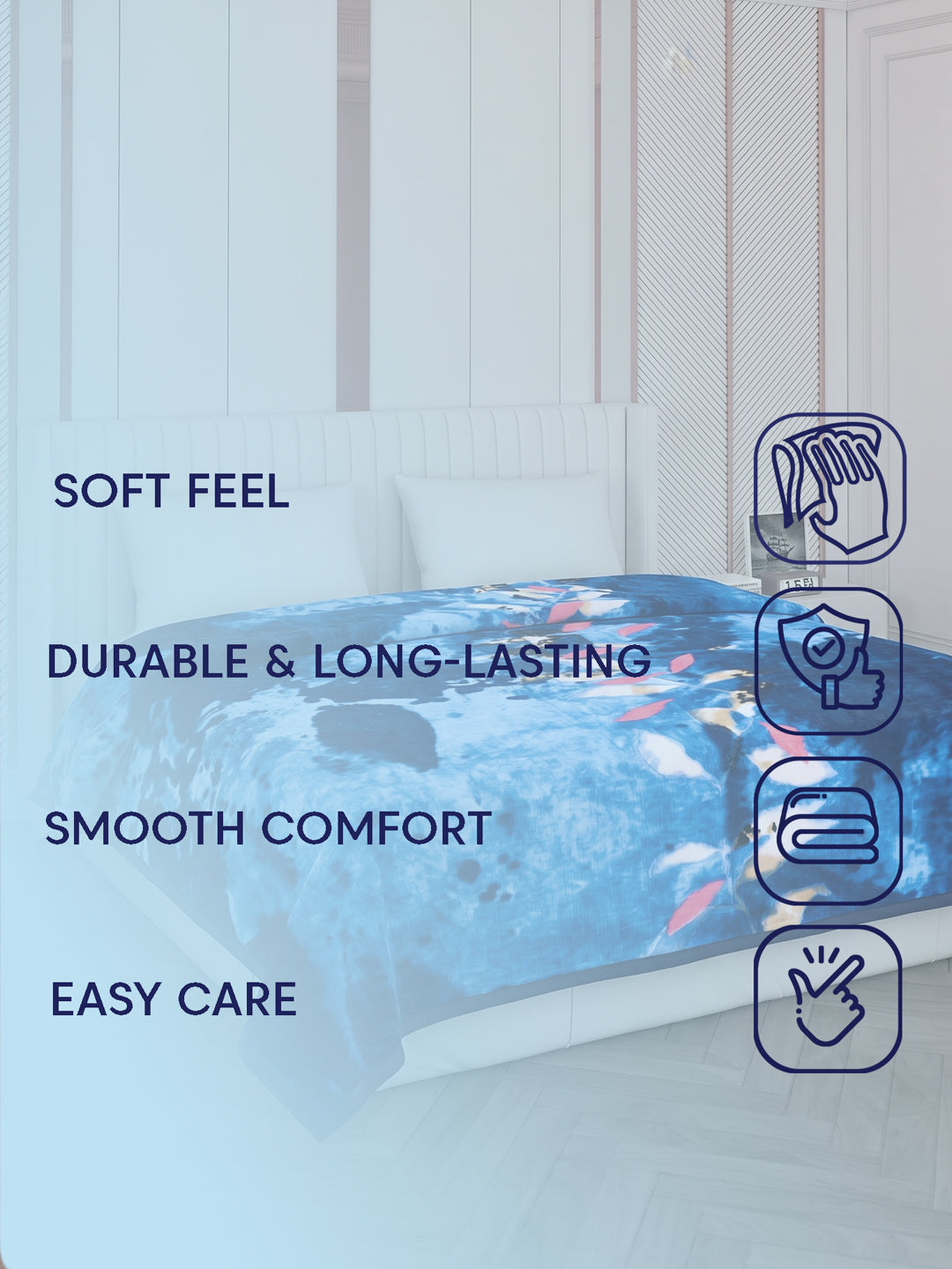 Printed Double Bed 3 Ply 890 GSM Blanket for Winter (Gulnar), Weight 4.7 kg