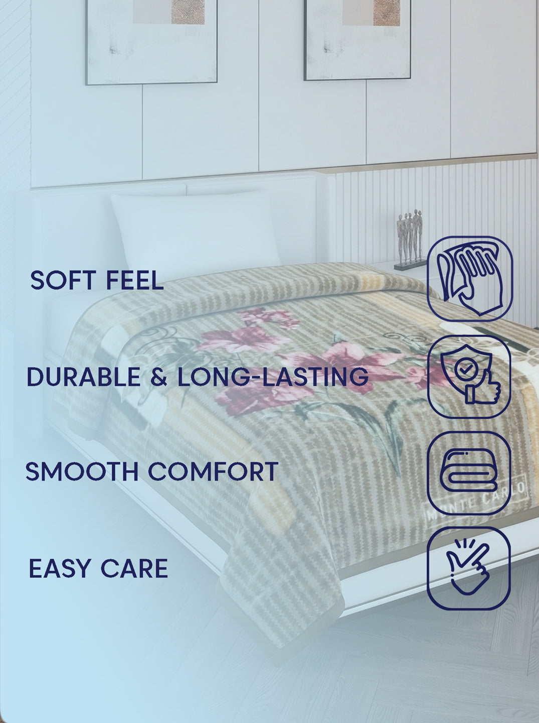 Printed Single Bed 2 Ply 850 GSM Blanket for Winter (Kye), Weight 3 kg
