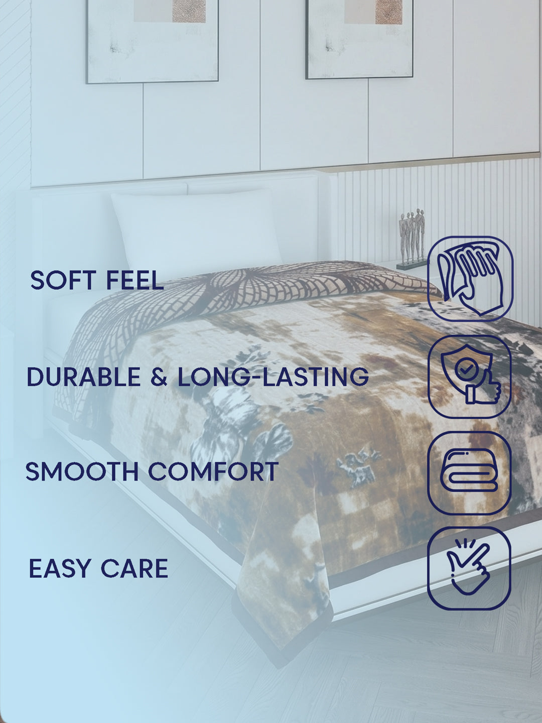 Printed Single Bed 2 Ply 890 GSM Blanket for Winter (Livo), Weight 3.15 kg